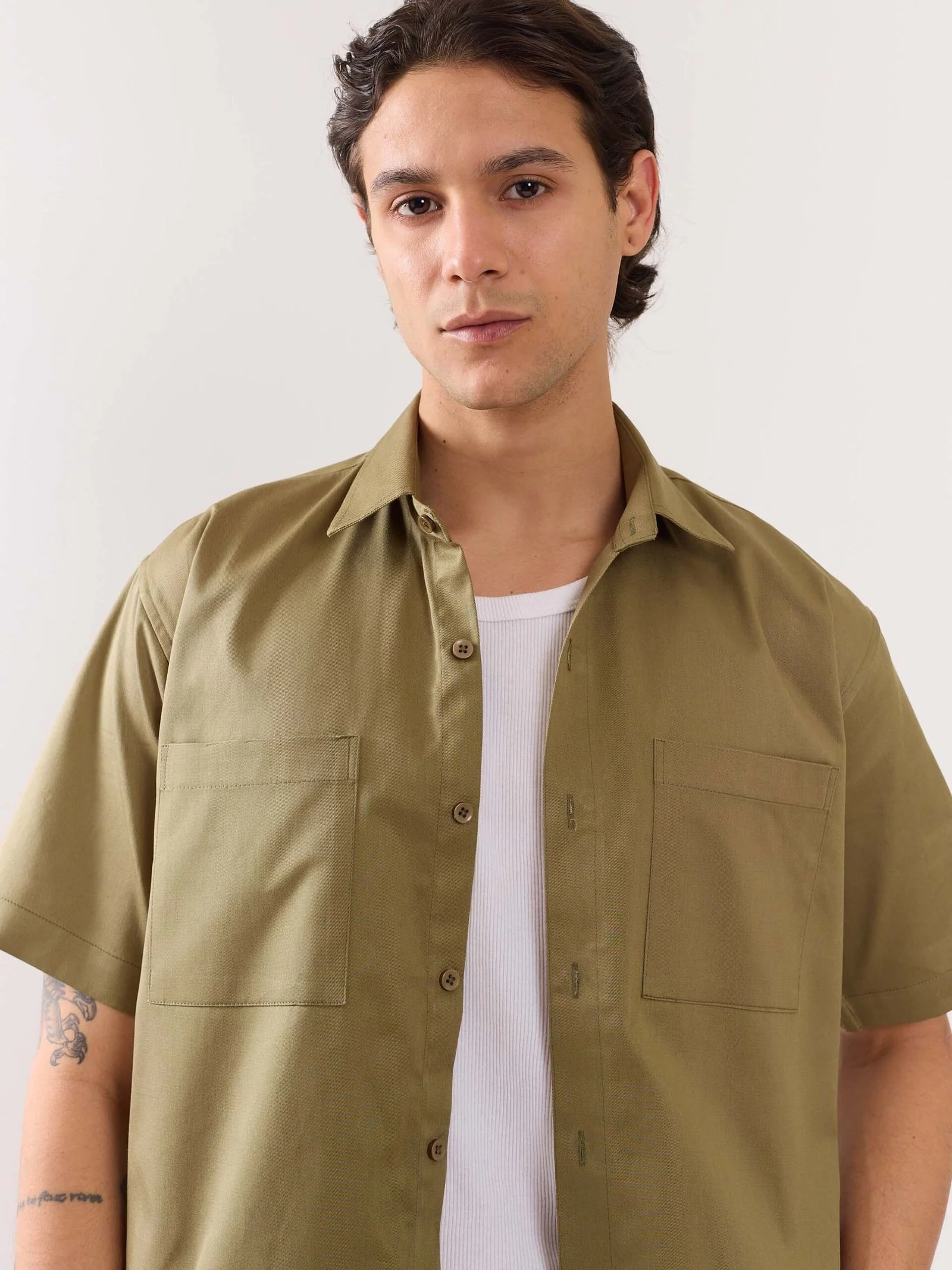 Khaki Twill Cropped Shirt - Image 6