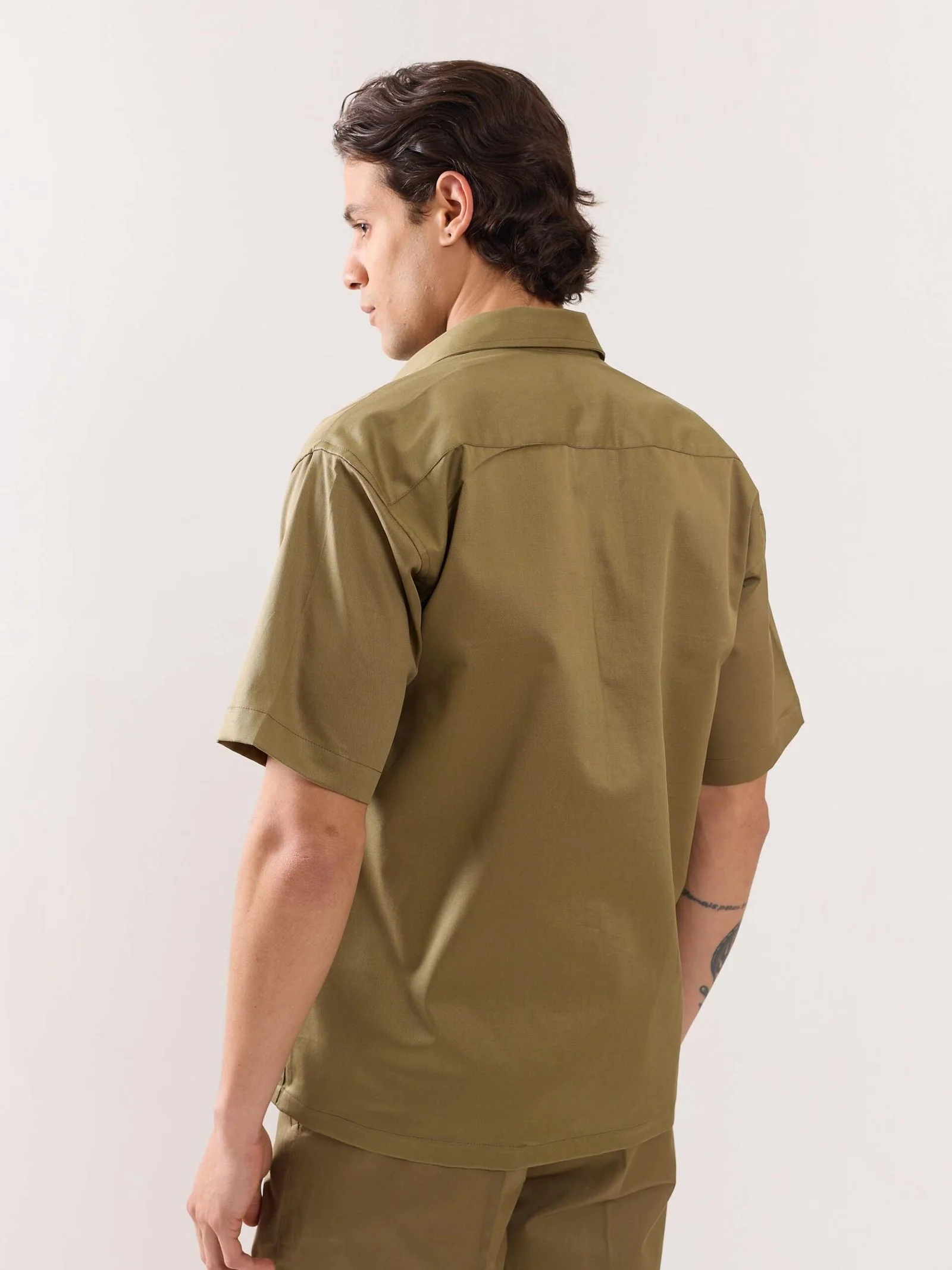 Khaki Twill Cropped Shirt - Image 8
