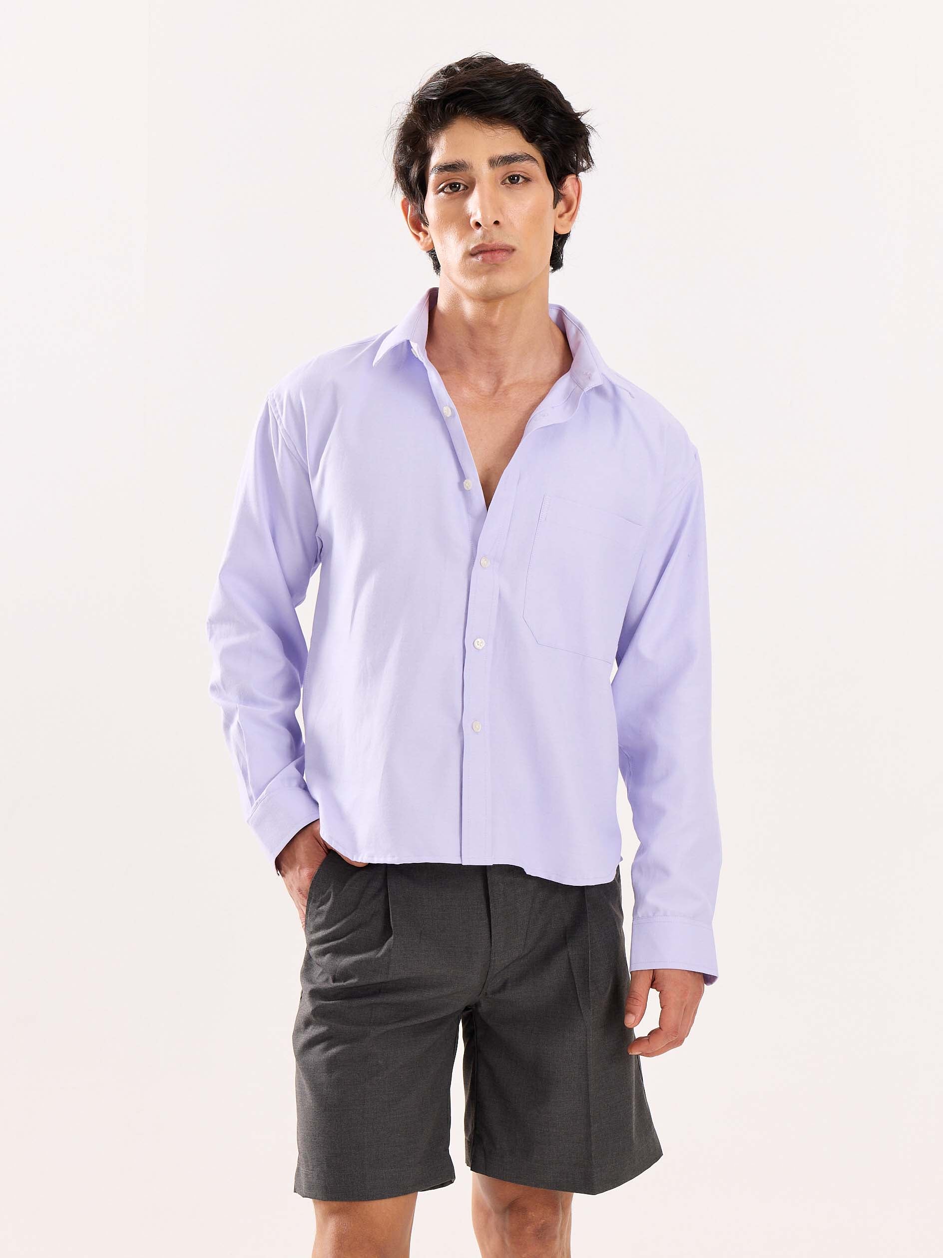 Lavender Oversized Cropped Shirt - Image 3