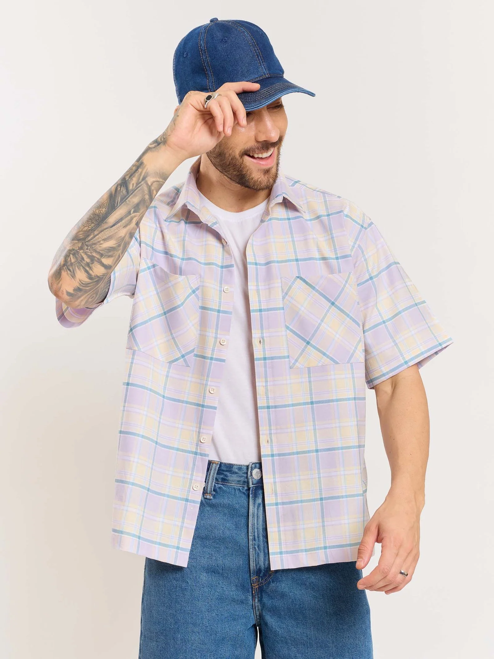 Lavender Checked Cropped Shirt - Image 3