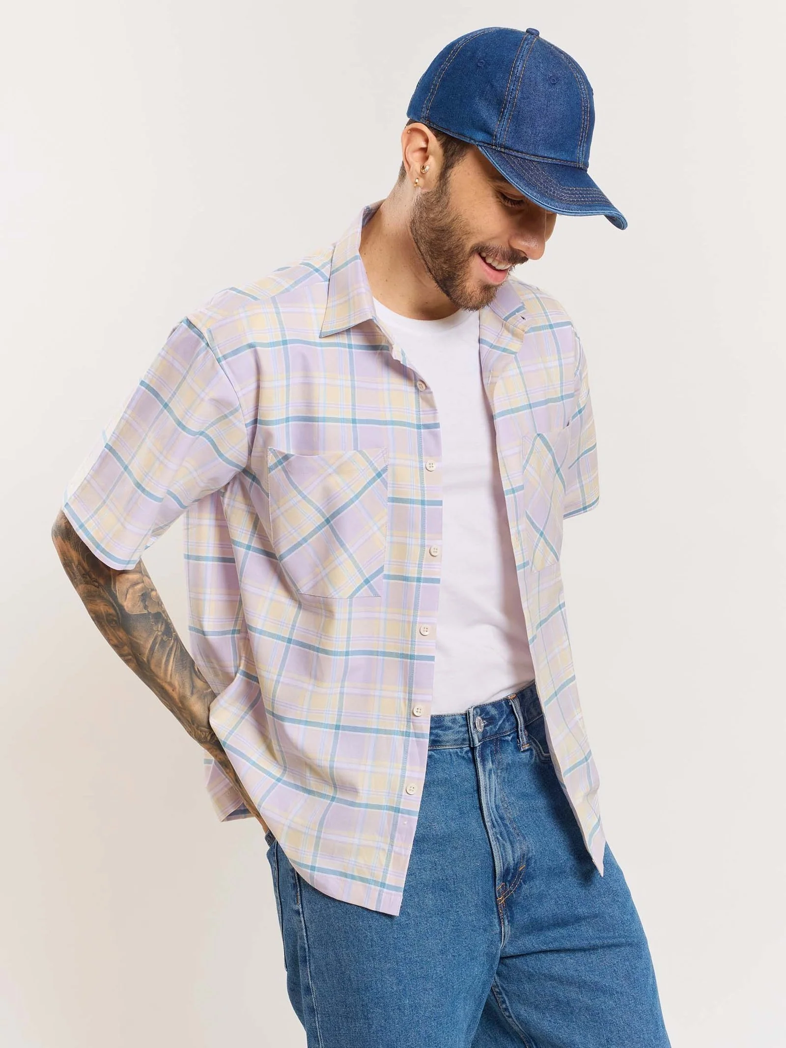 Lavender Checked Cropped Shirt - Image 4