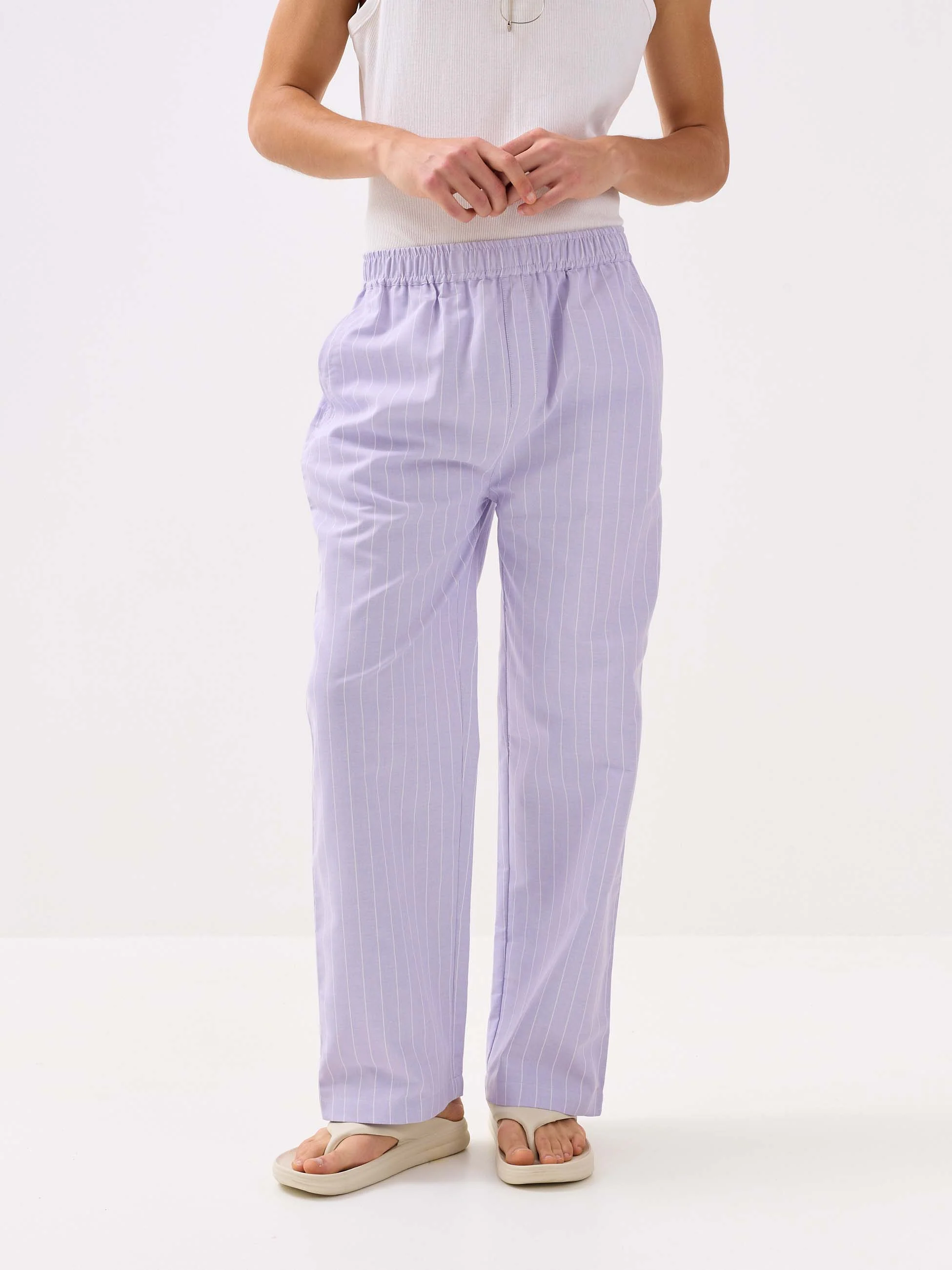 Lavender Striped Oxford Pull-on Pants - Image 3