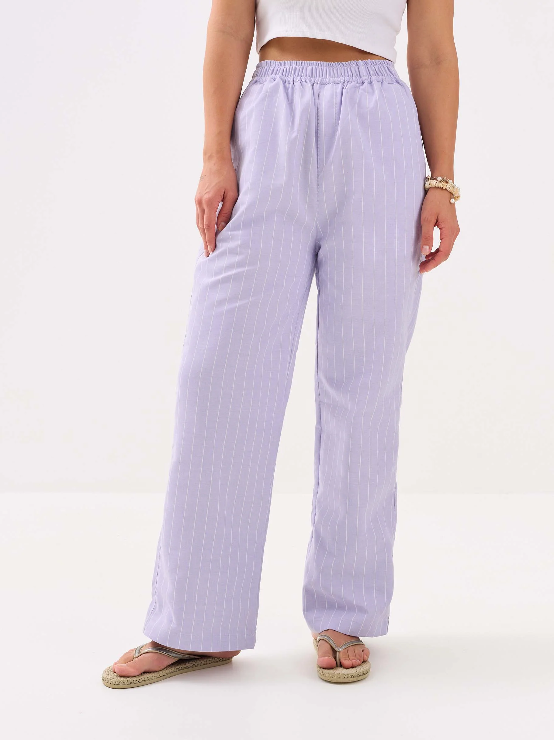 Lavender Striped Oxford Pull-on Pants - Image 4