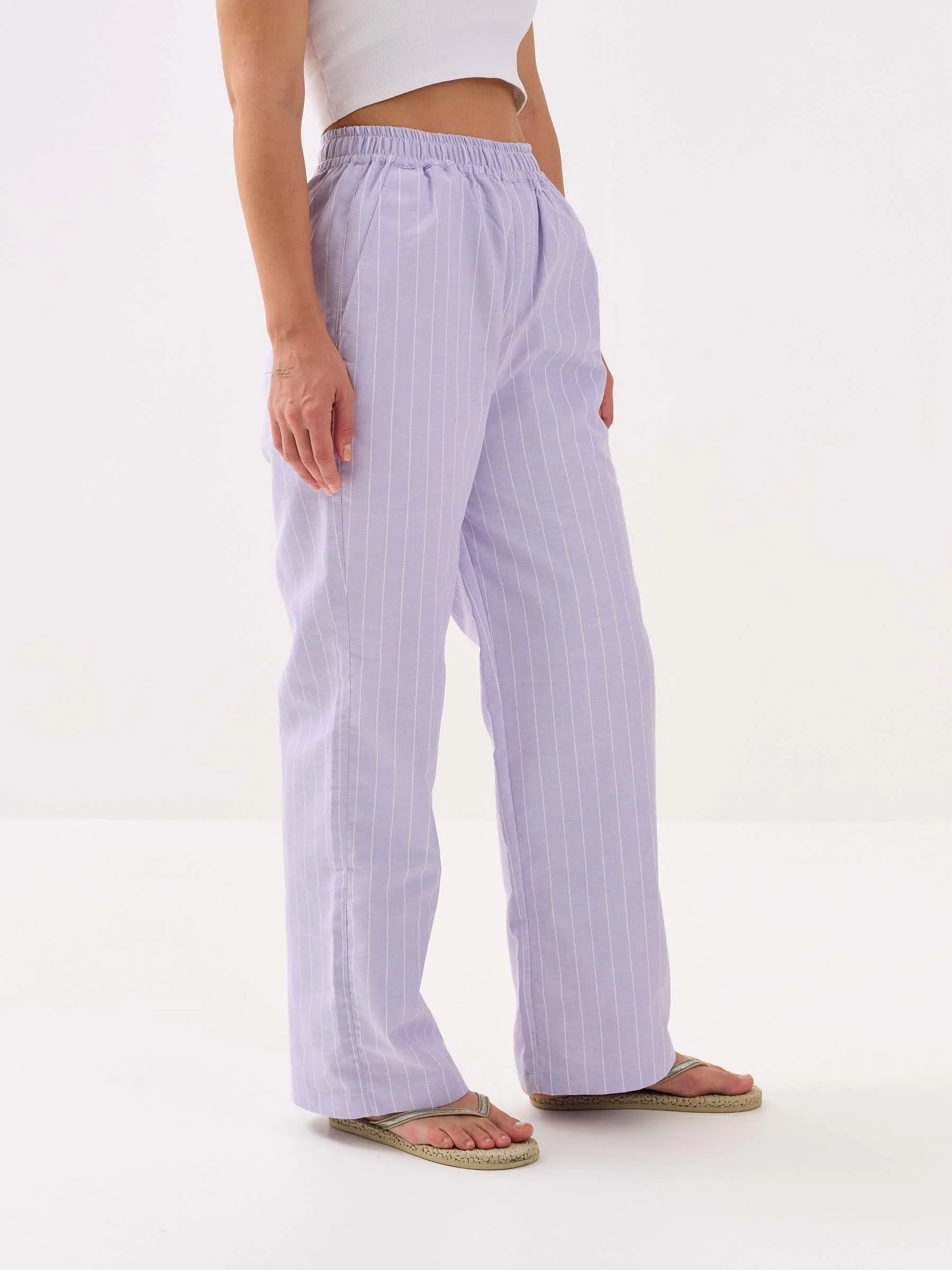 Lavender Striped Oxford Pull-on Pants - Image 6