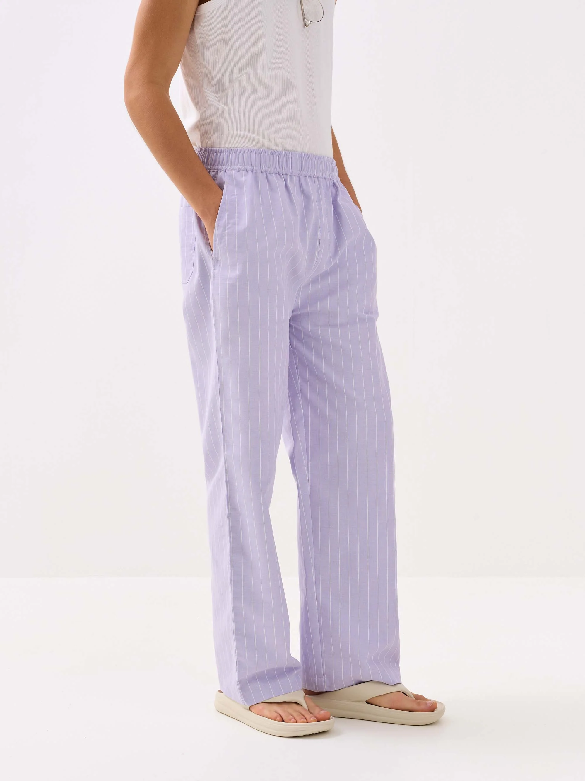 Lavender Striped Oxford Pull-on Pants - Image 7