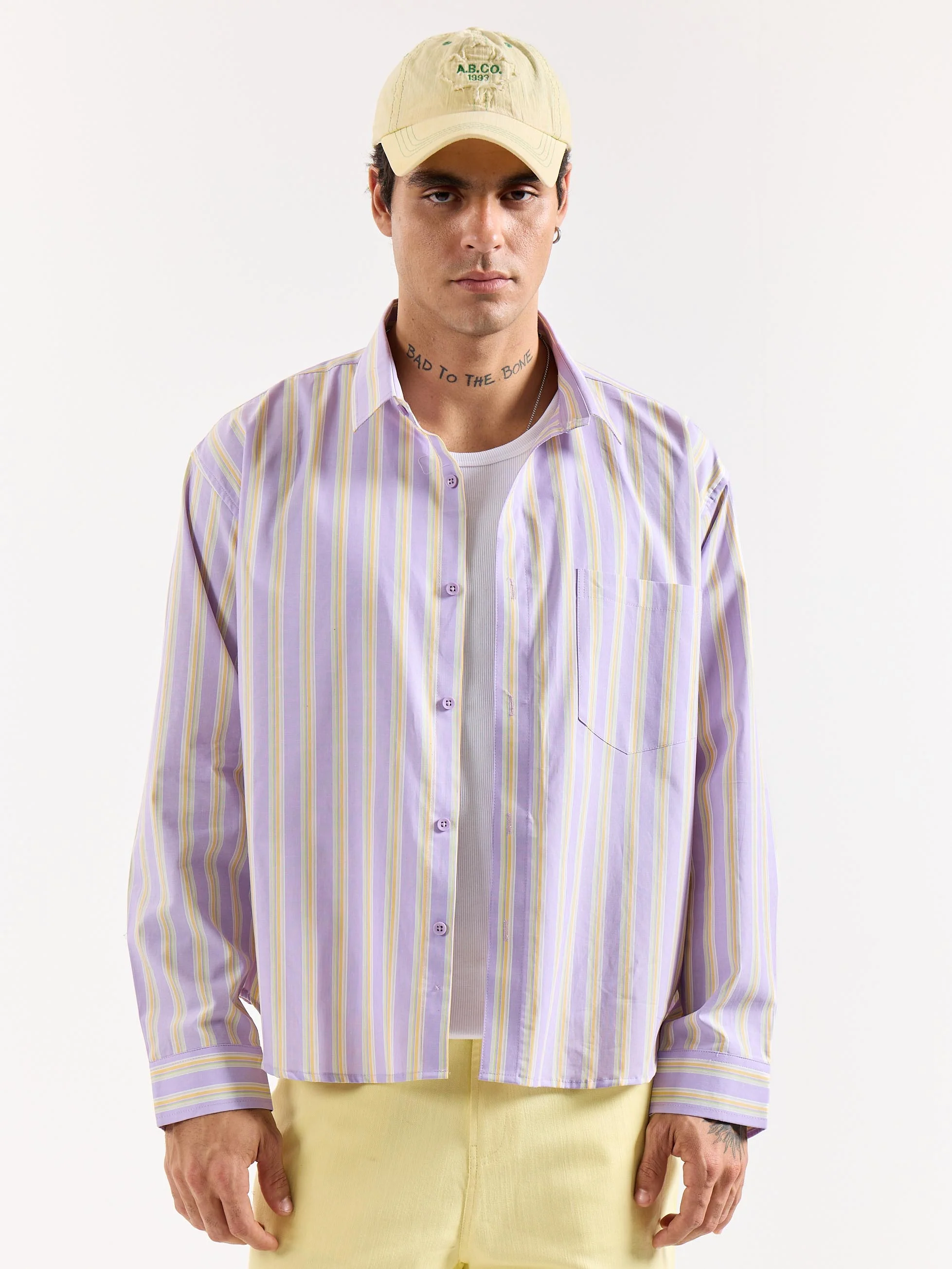 Lavender Striped Poplin Oversized Shirt - Image 3