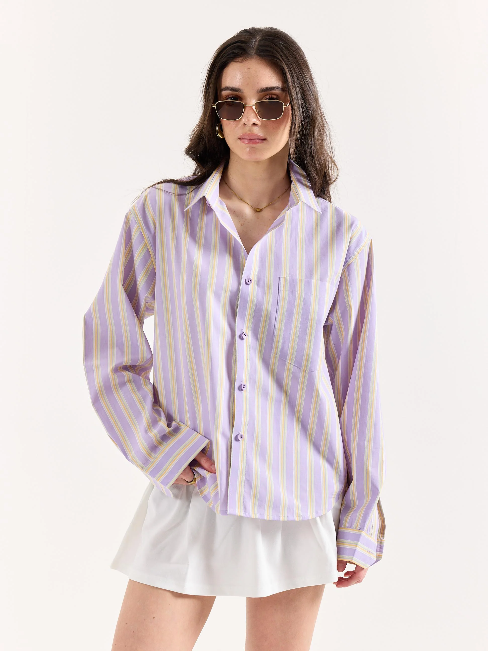Lavender Striped Poplin Oversized Shirt - Image 4