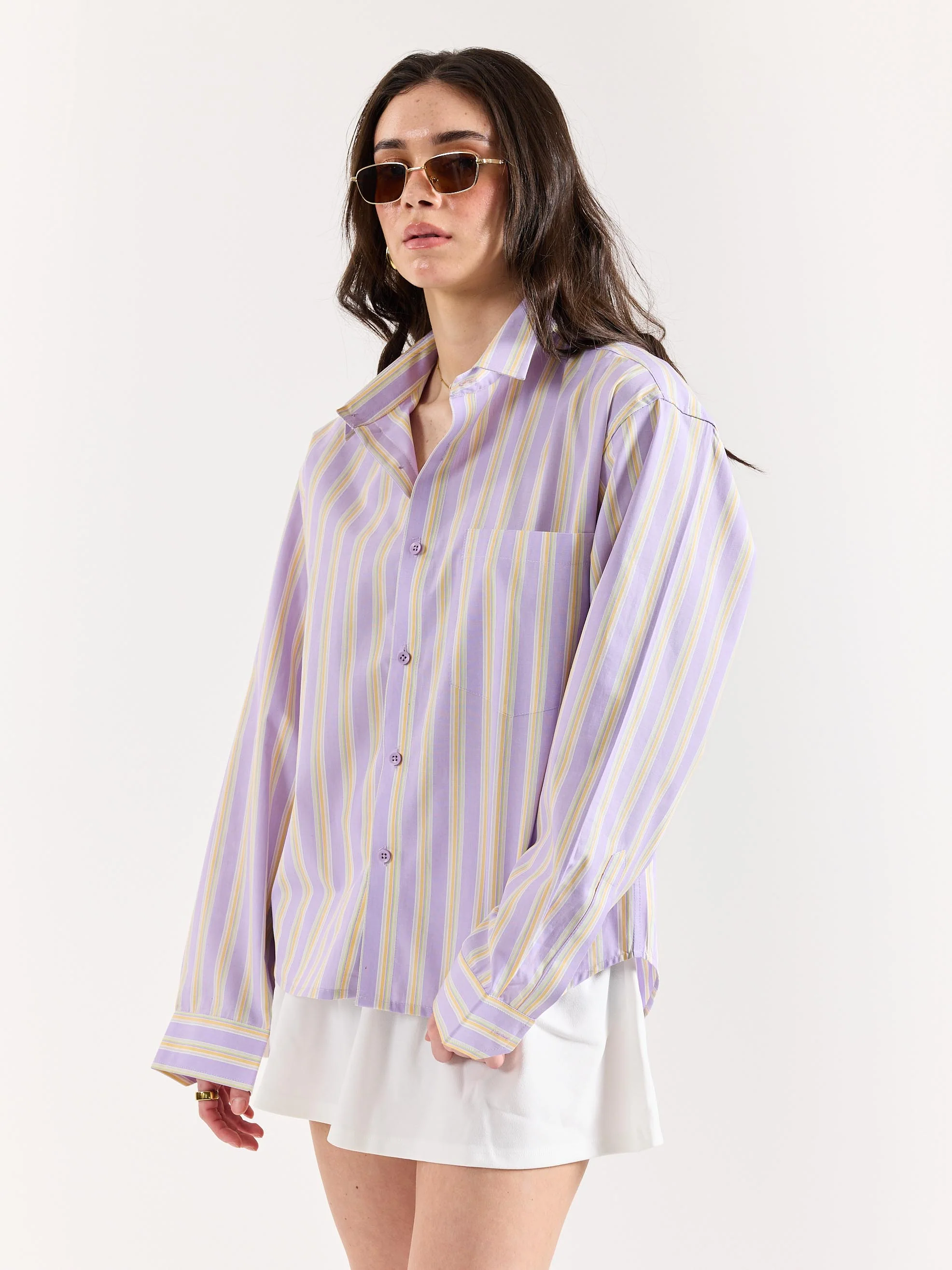 Lavender Striped Poplin Oversized Shirt - Image 7