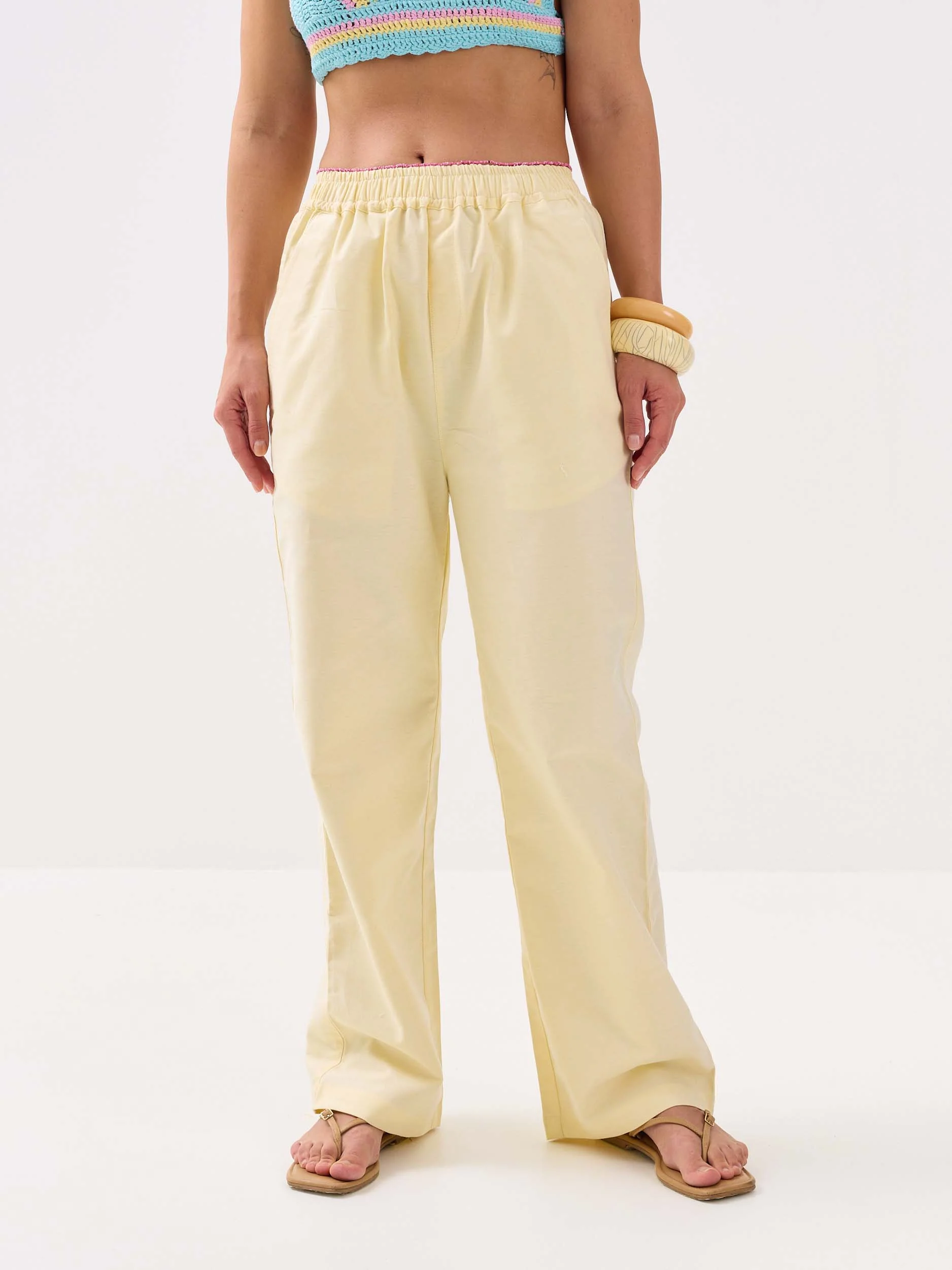 Lemon Yellow Oxford Pull-on Pants - Image 4