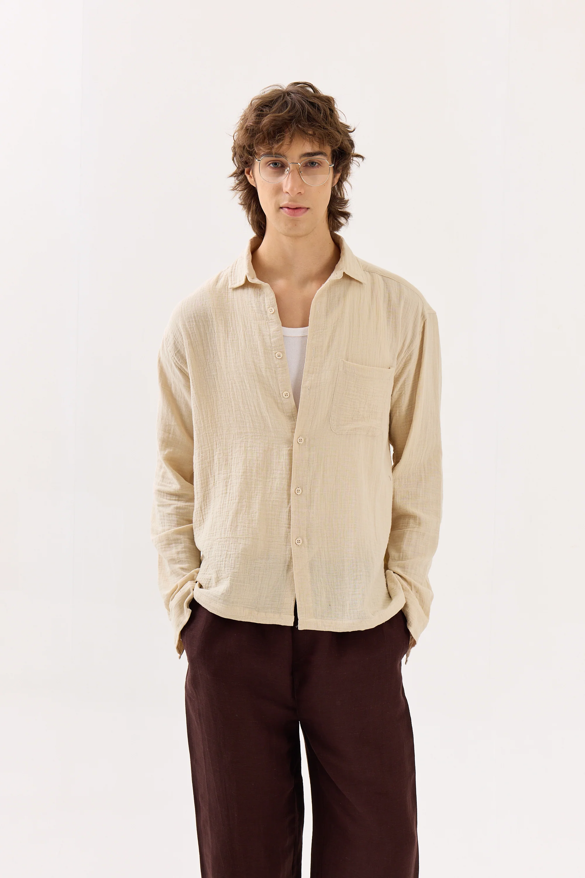 Light Beige Gauze Holiday Shirt - Image 2