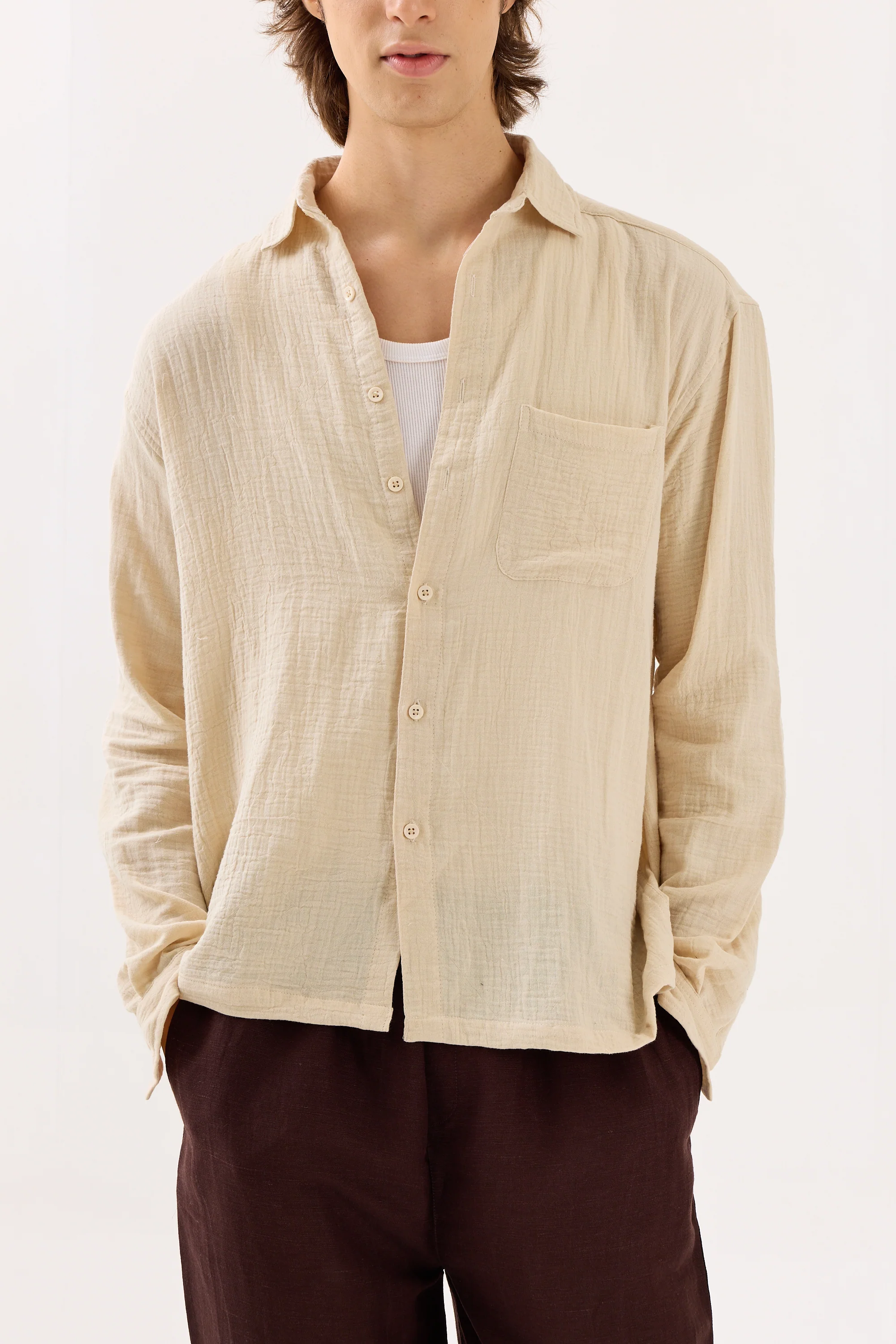 Light Beige Gauze Holiday Shirt - Image 3