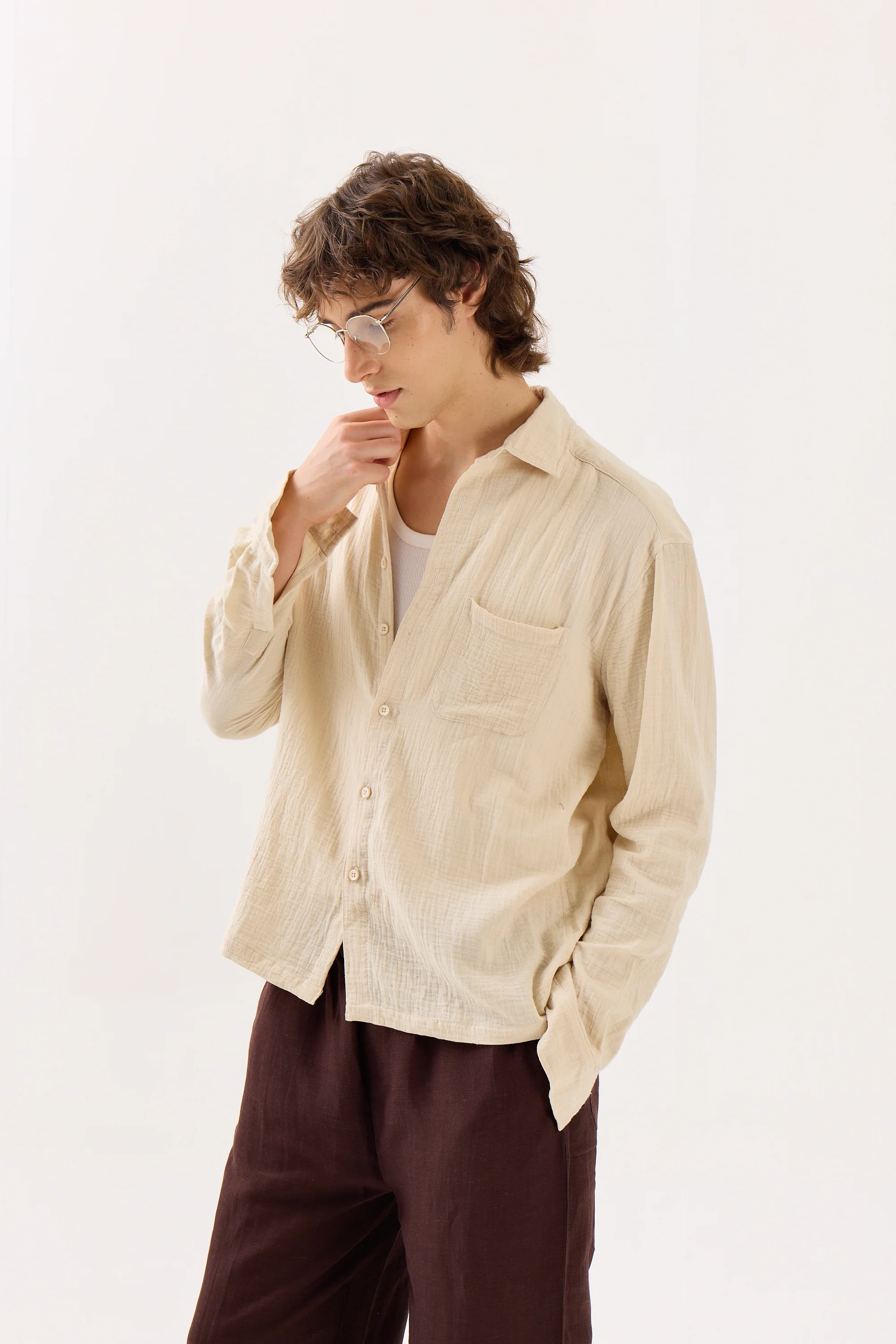 Light Beige Gauze Holiday Shirt - Image 5