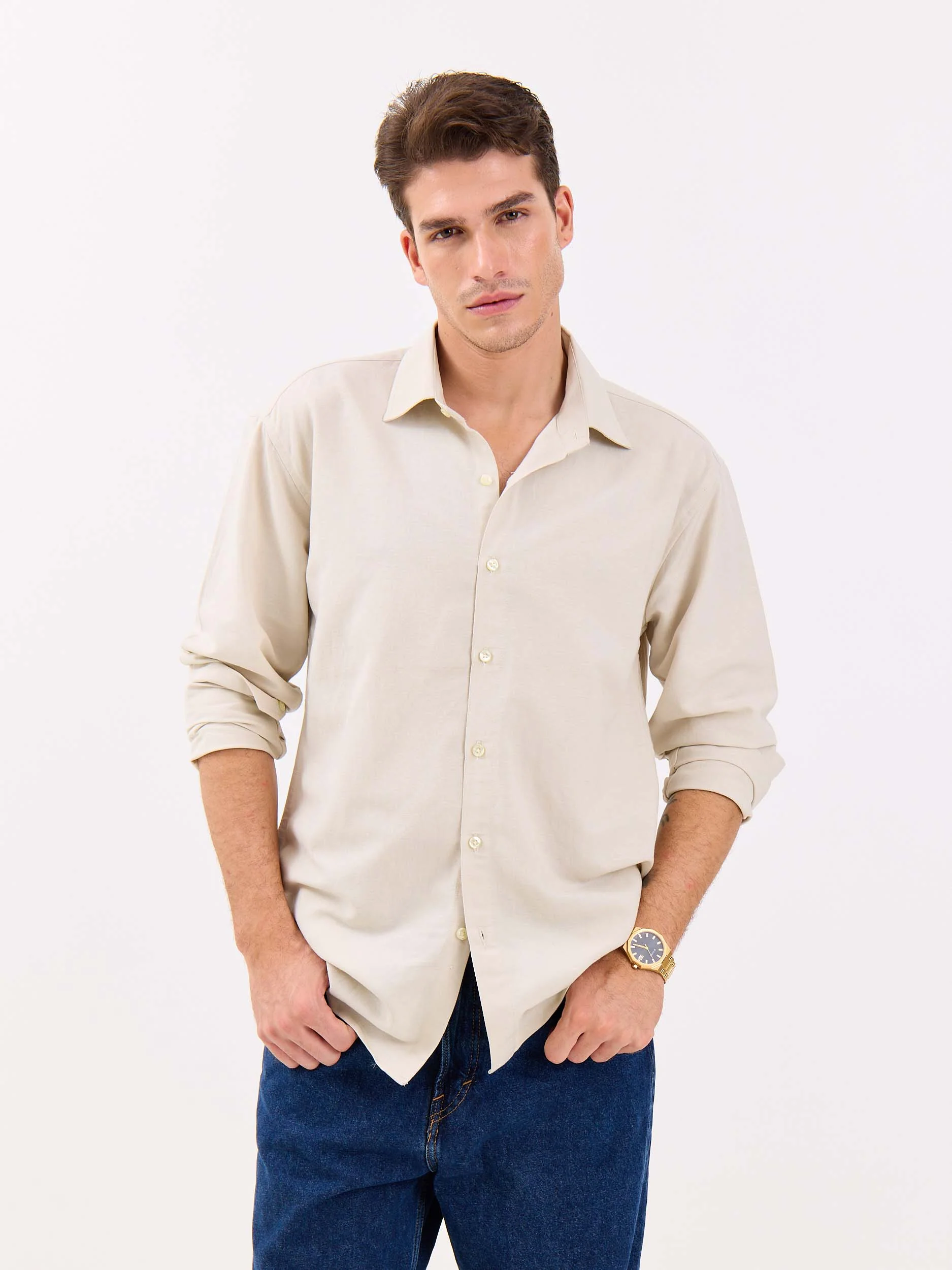 Light Beige Linen-blend Shirt - Image 2