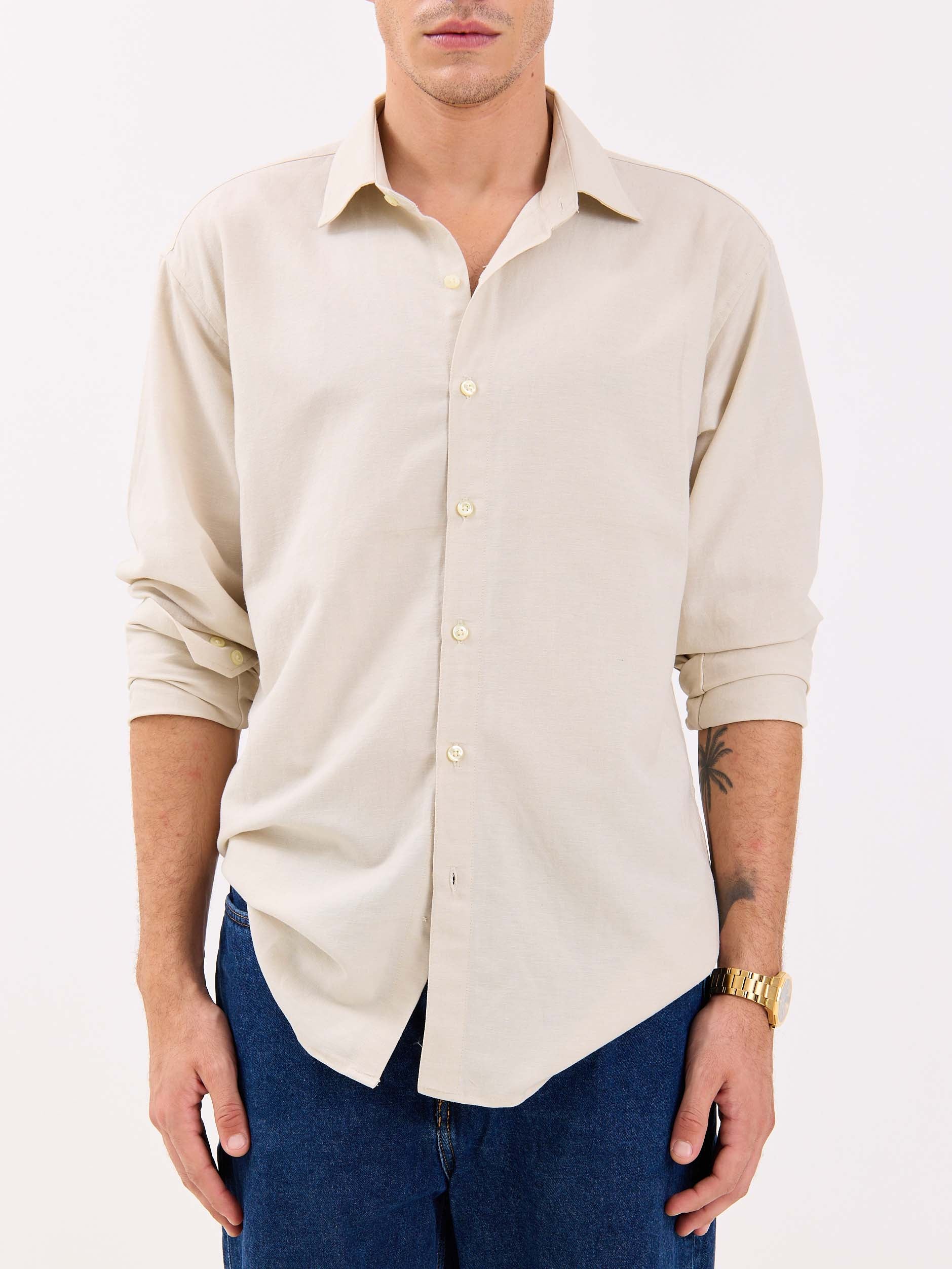 Light Beige Linen-blend Shirt - Image 3