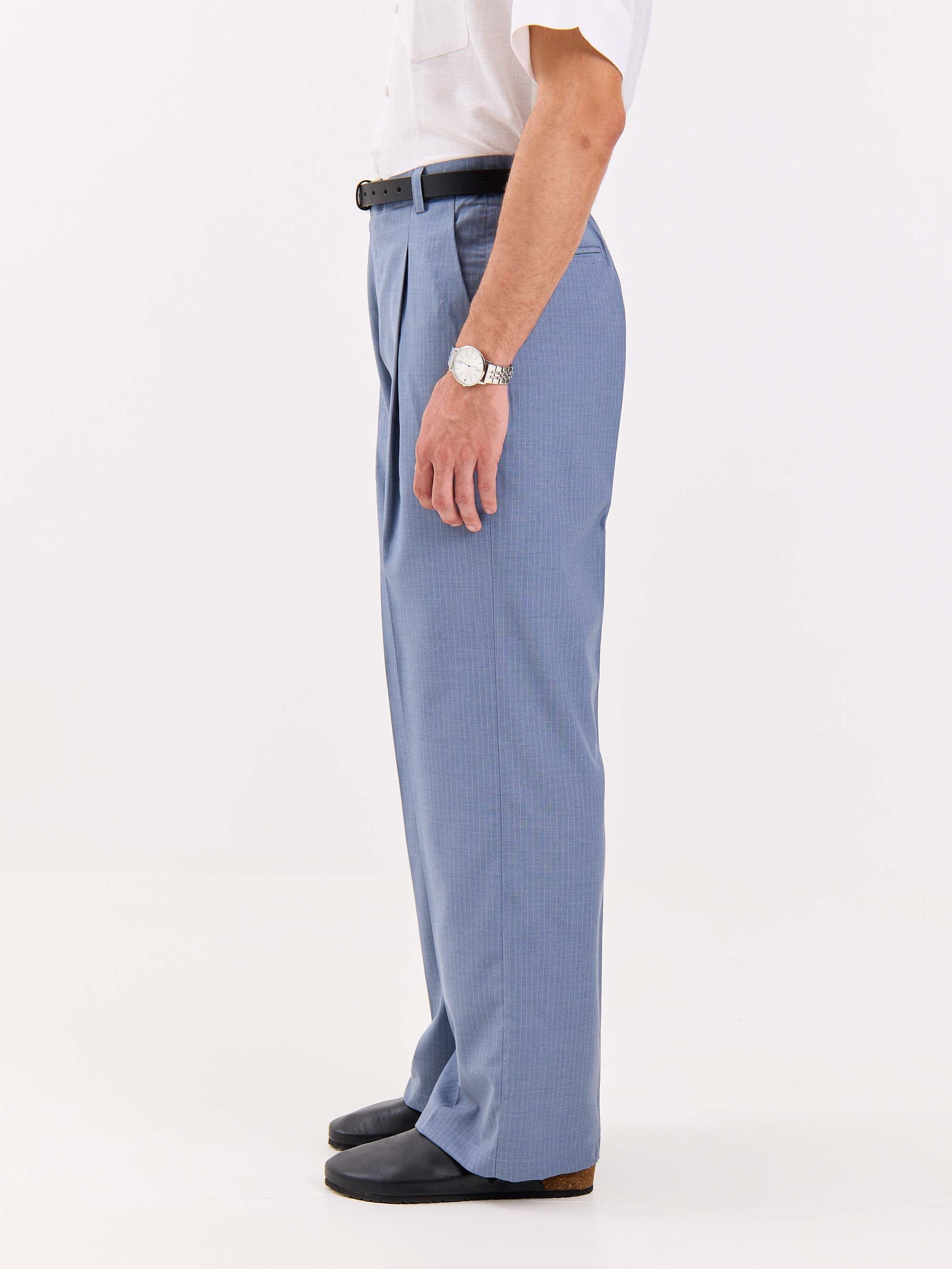 Light Blue Pinstriped Baggy Fit Trousers - Image 6