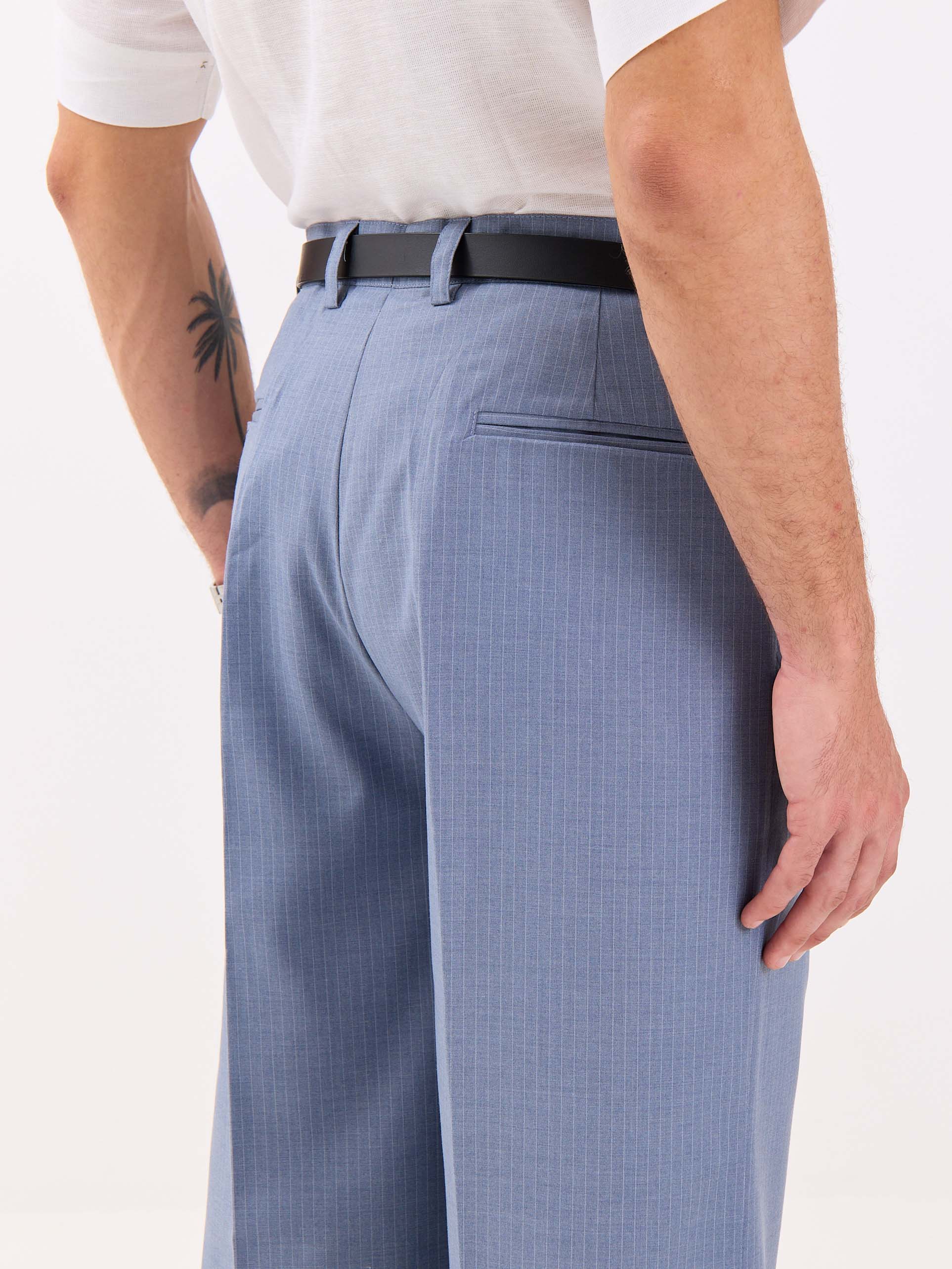 Light Blue Pinstriped Baggy Fit Trousers - Image 7