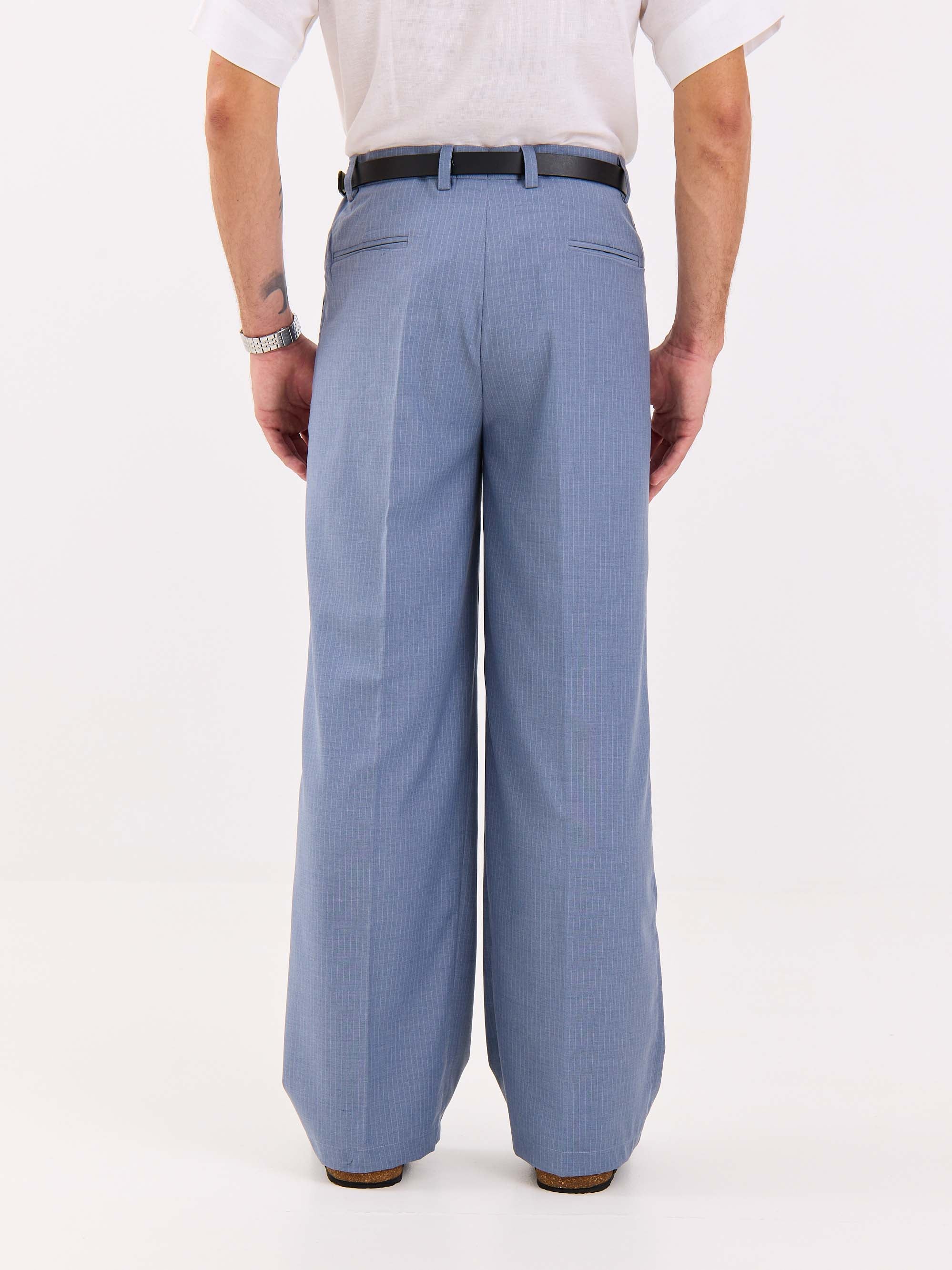 Light Blue Pinstriped Baggy Fit Trousers - Image 8