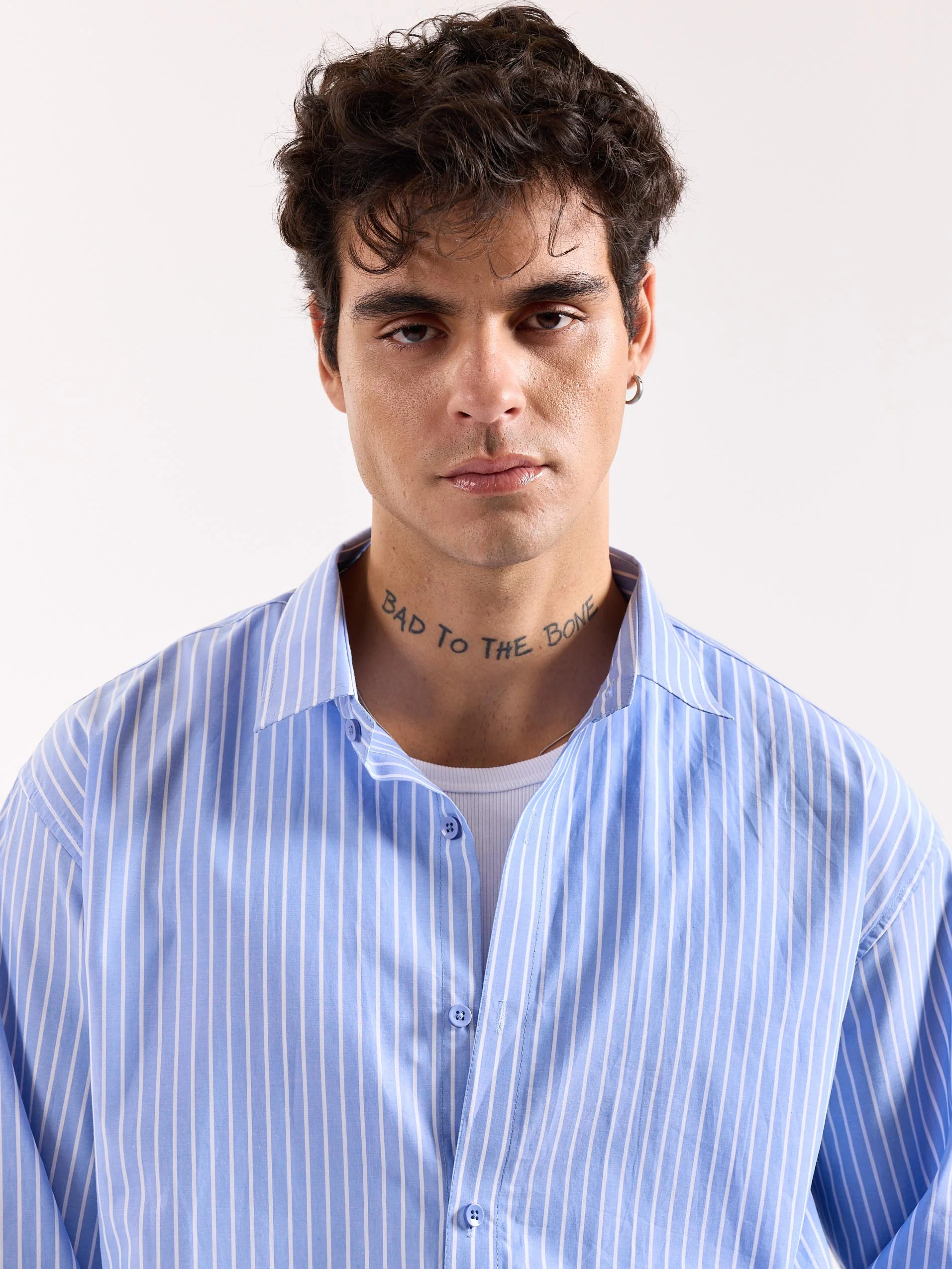 Light Blue Striped Poplin Oversized Shirt - Image 5