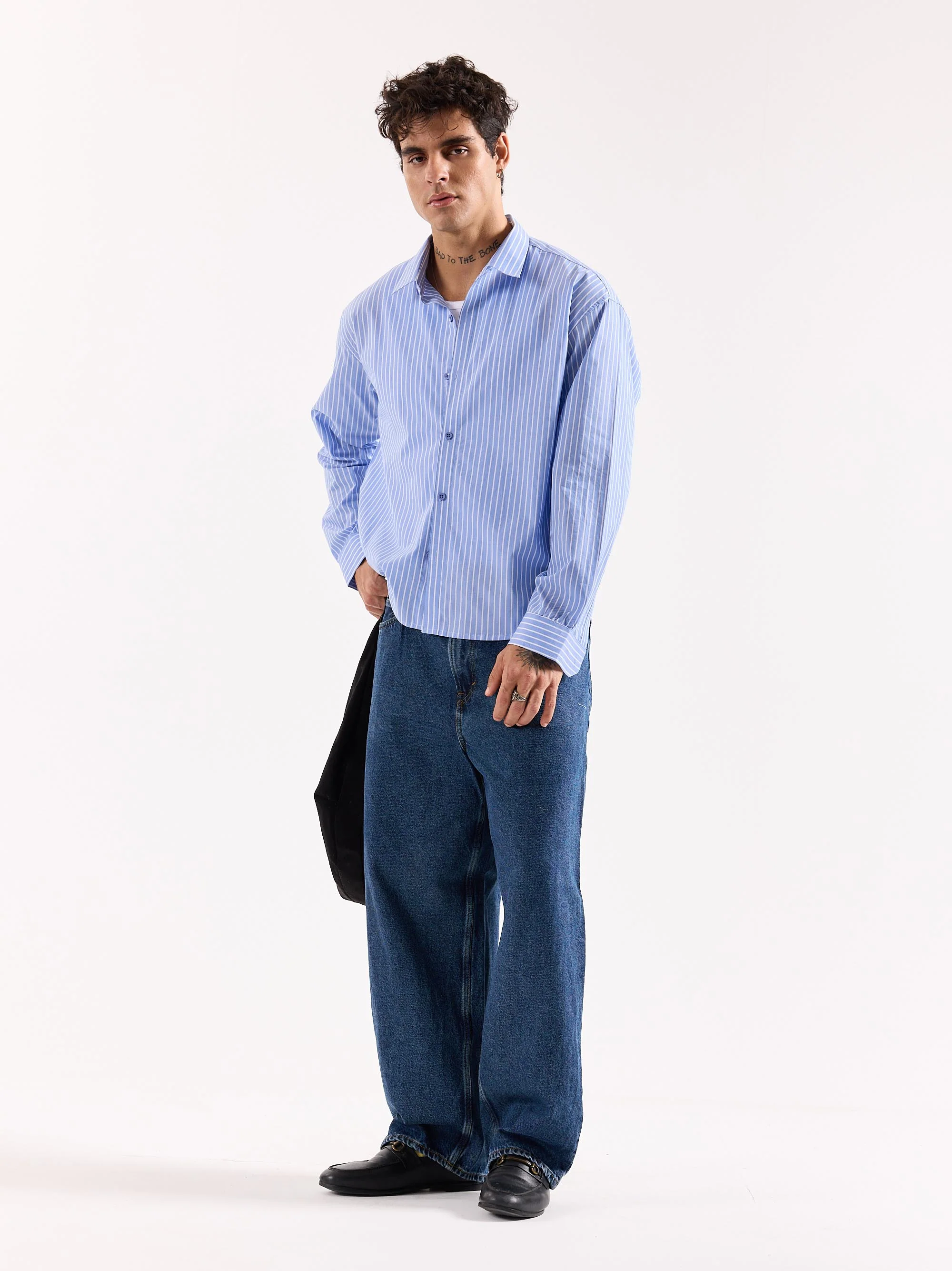 Light Blue Striped Poplin Oversized Shirt - Image 6