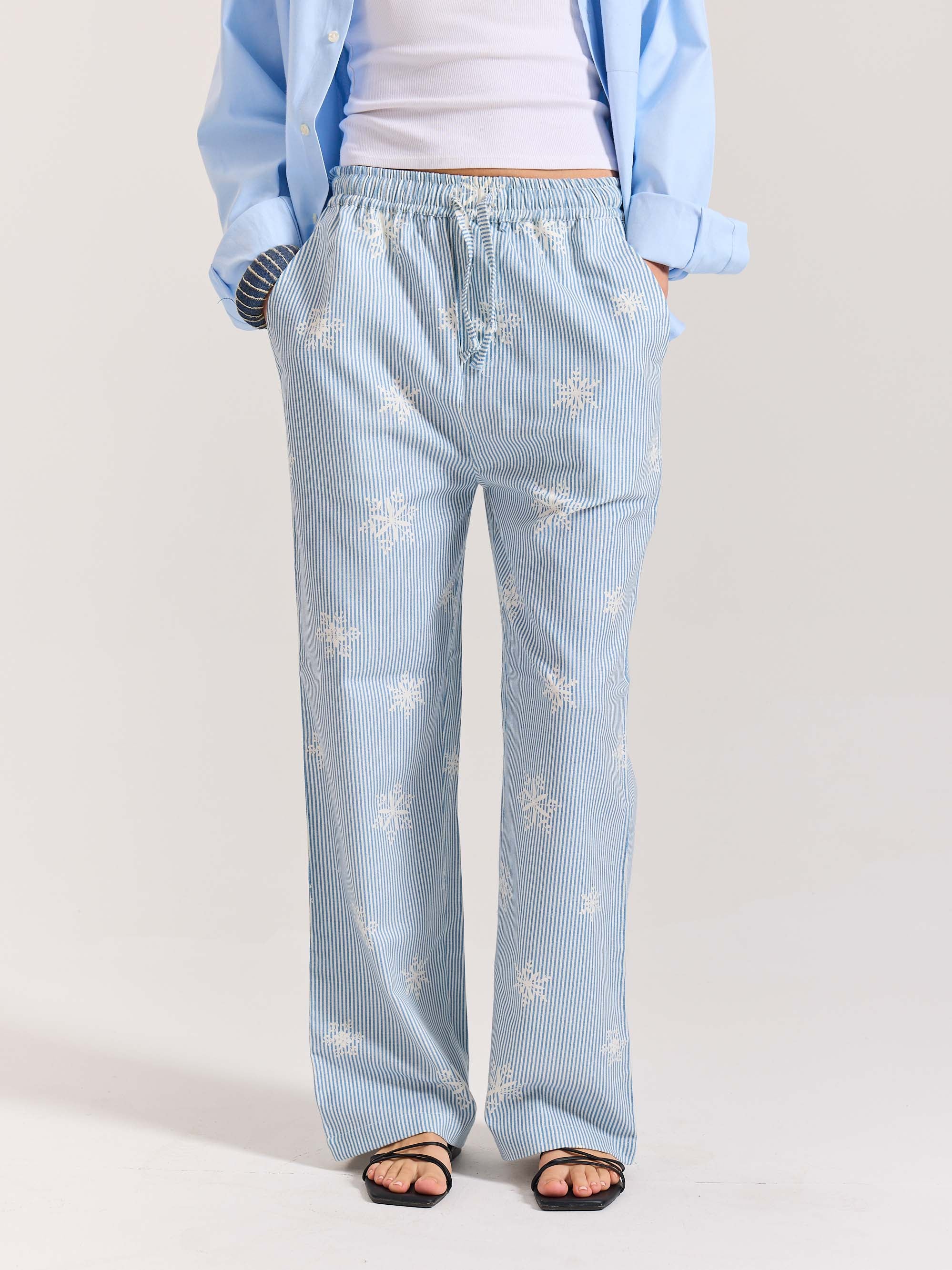 Light Blue Striped Snowflake Pull-on Pants - Image 4