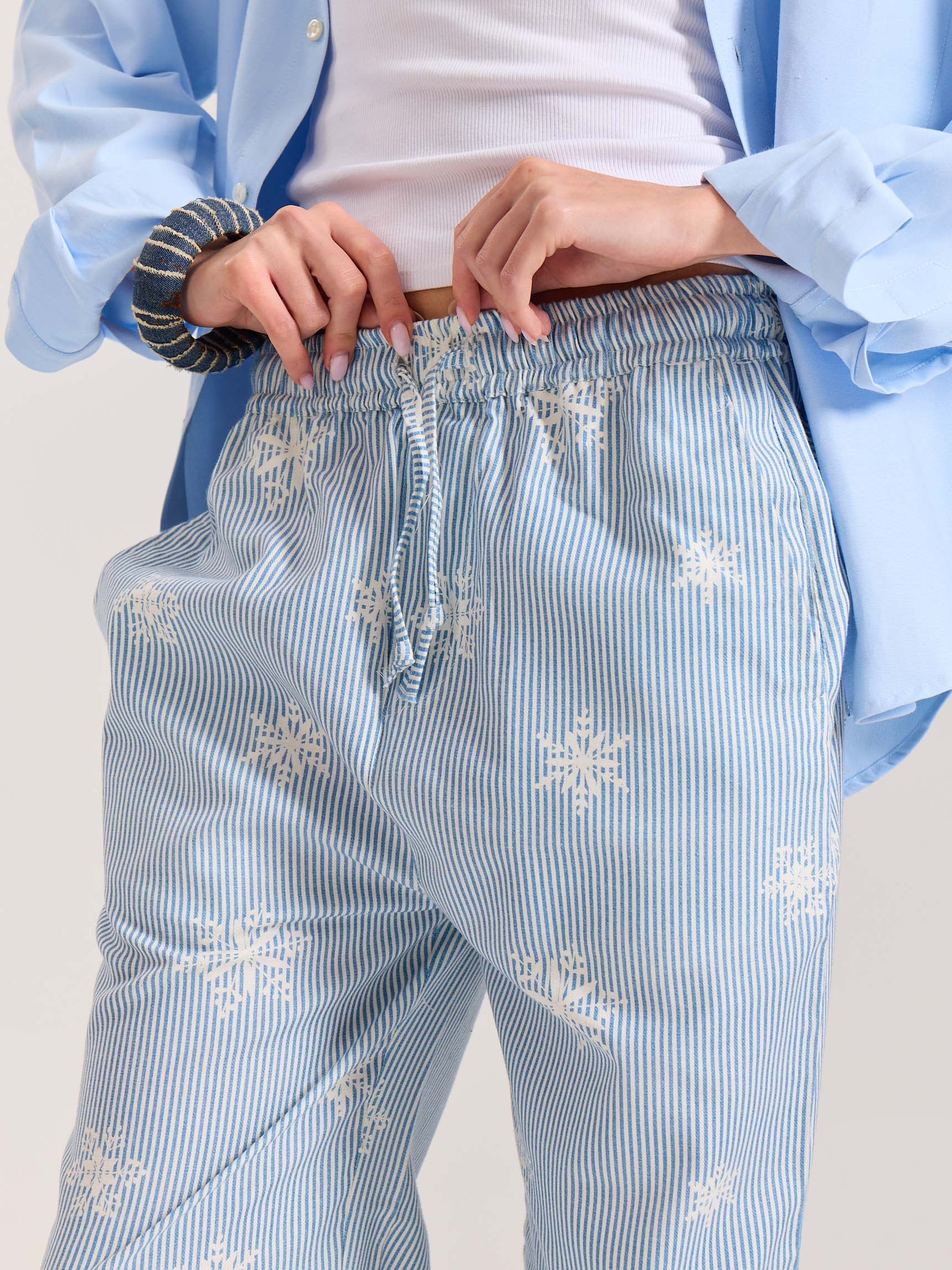 Light Blue Striped Snowflake Pull-on Pants - Image 6