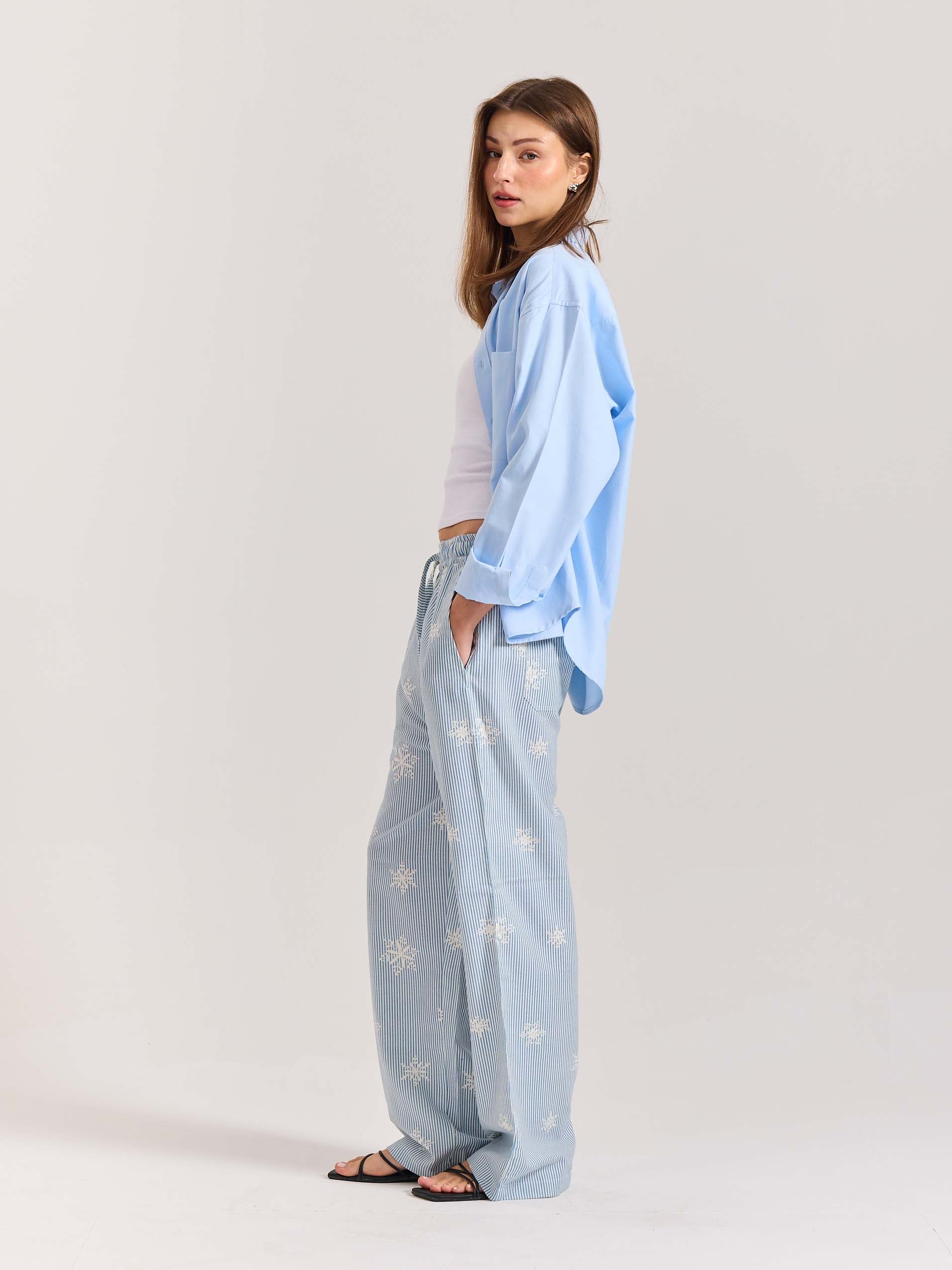 Light Blue Striped Snowflake Pull-on Pants - Image 7