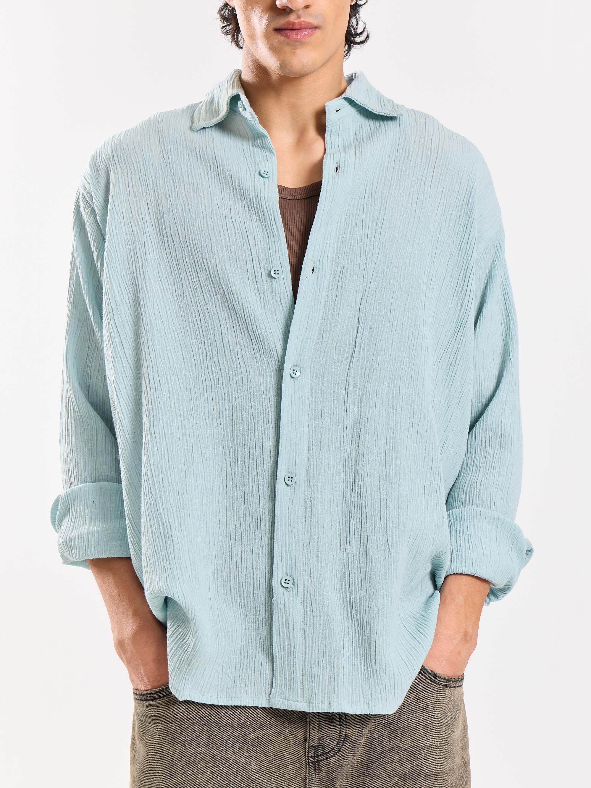 Light Blue Wrinkled Shirt - Image 6