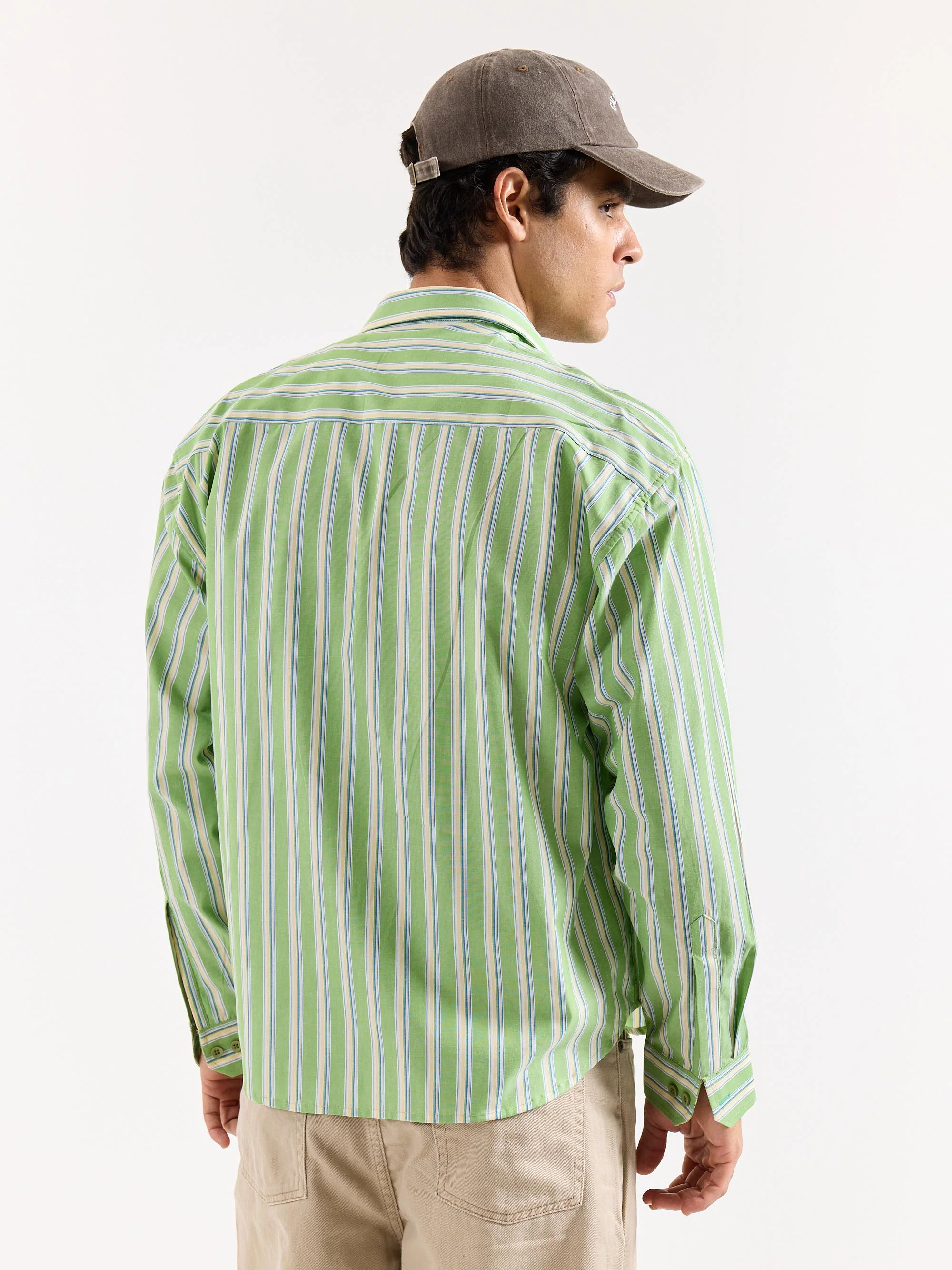 Light Green Striped Poplin Oversized Shirt - Image 8