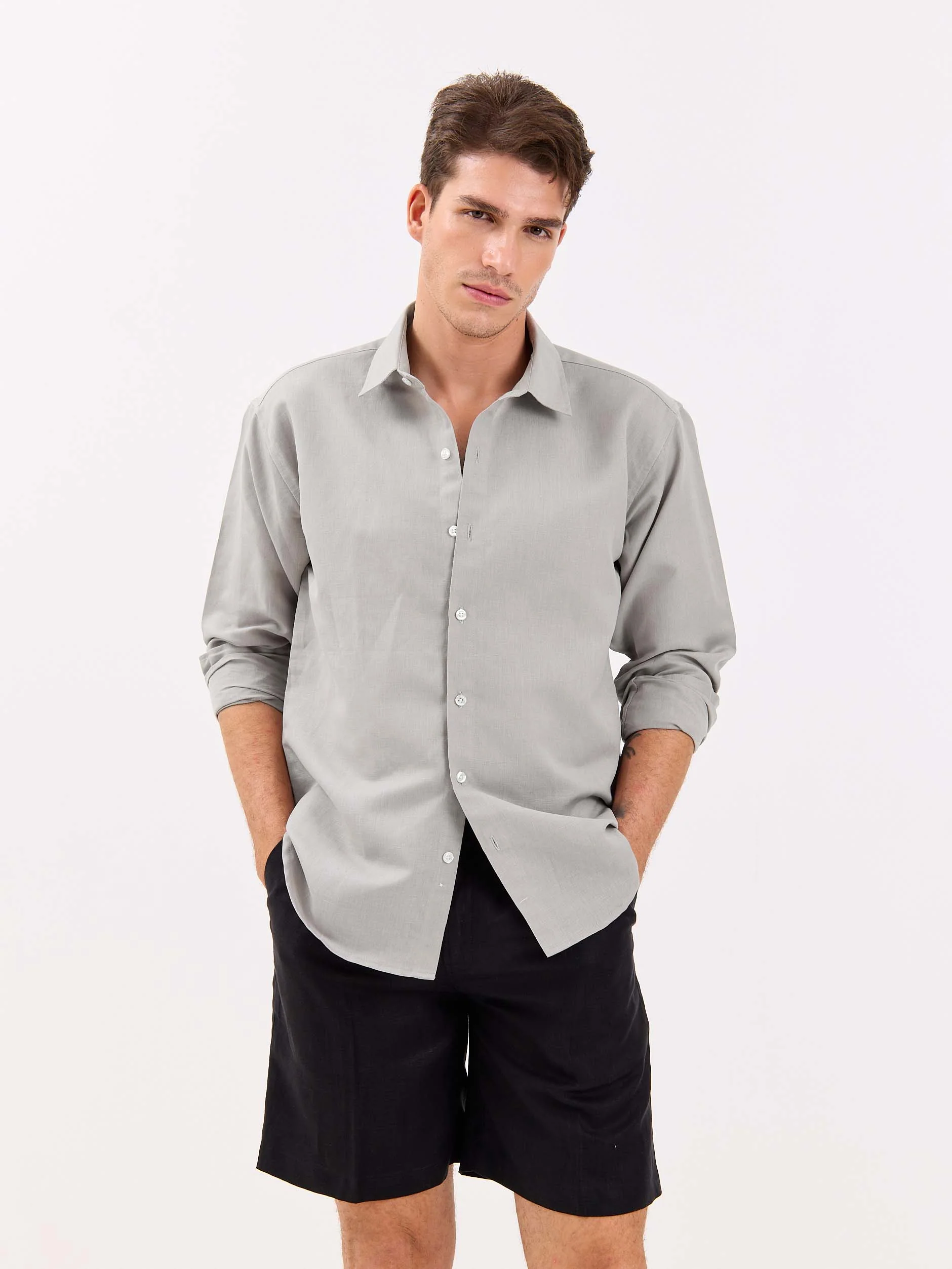 Light Grey Linen-blend Shirt - Image 2