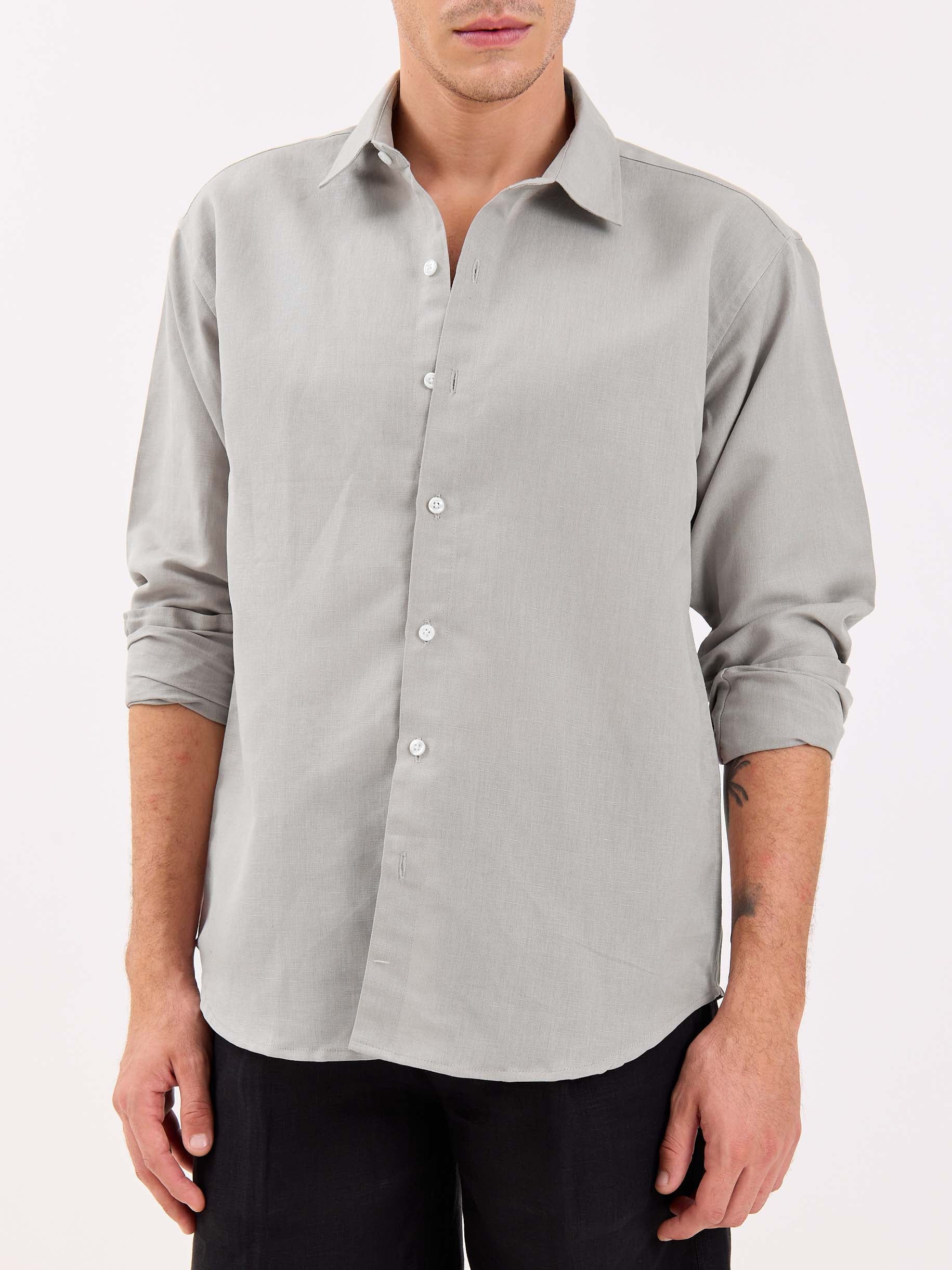 Light Grey Linen-blend Shirt - Image 3