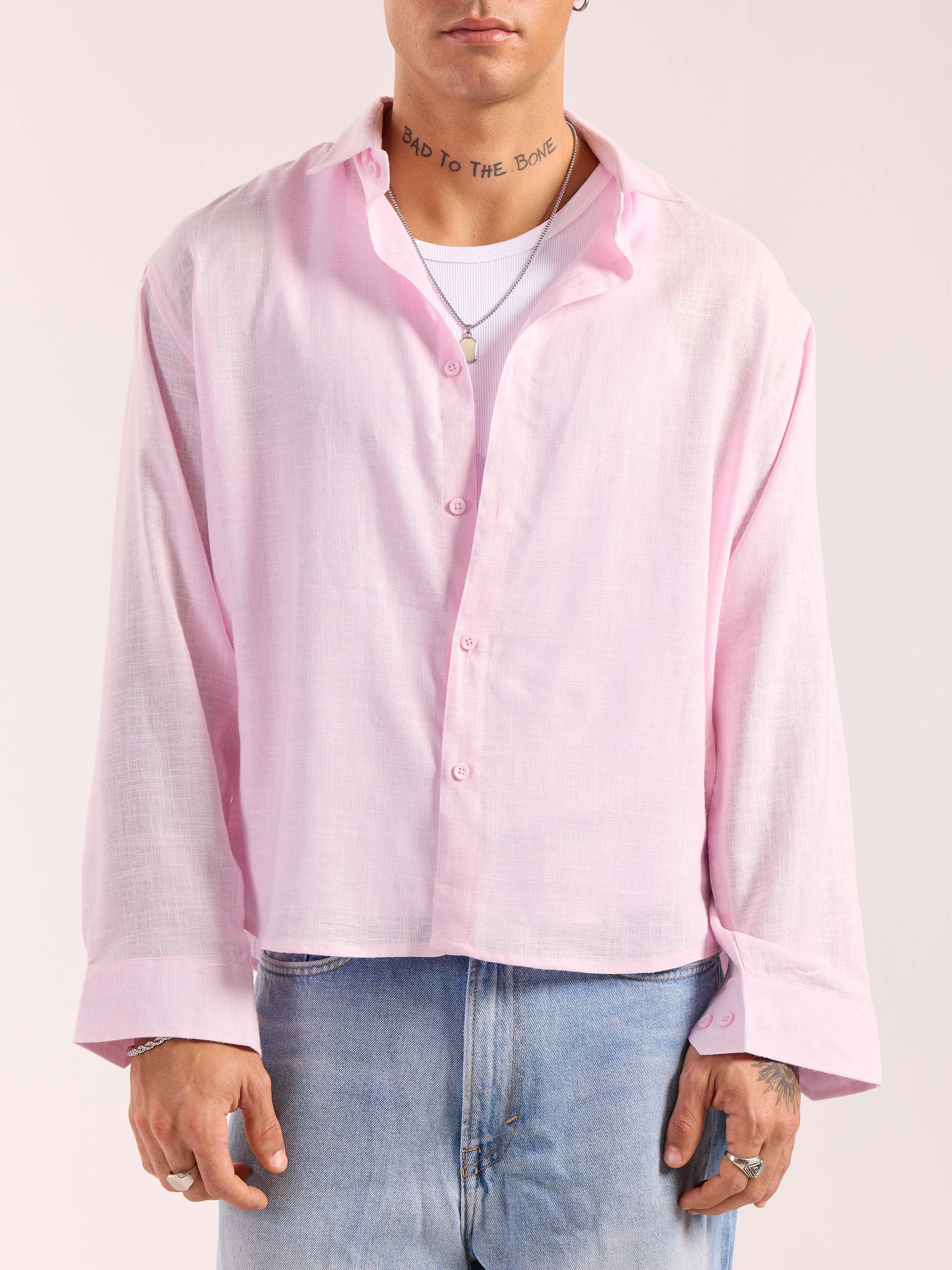 Light Pink Linen Cropped Shirt  ( Pre-Order ) - Image 3