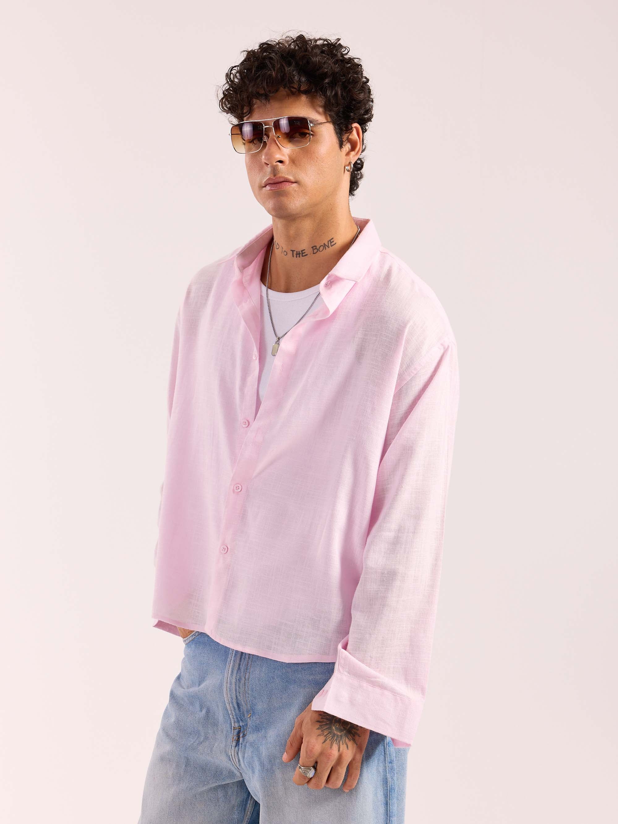 Light Pink Linen Cropped Shirt  ( Pre-Order ) - Image 4