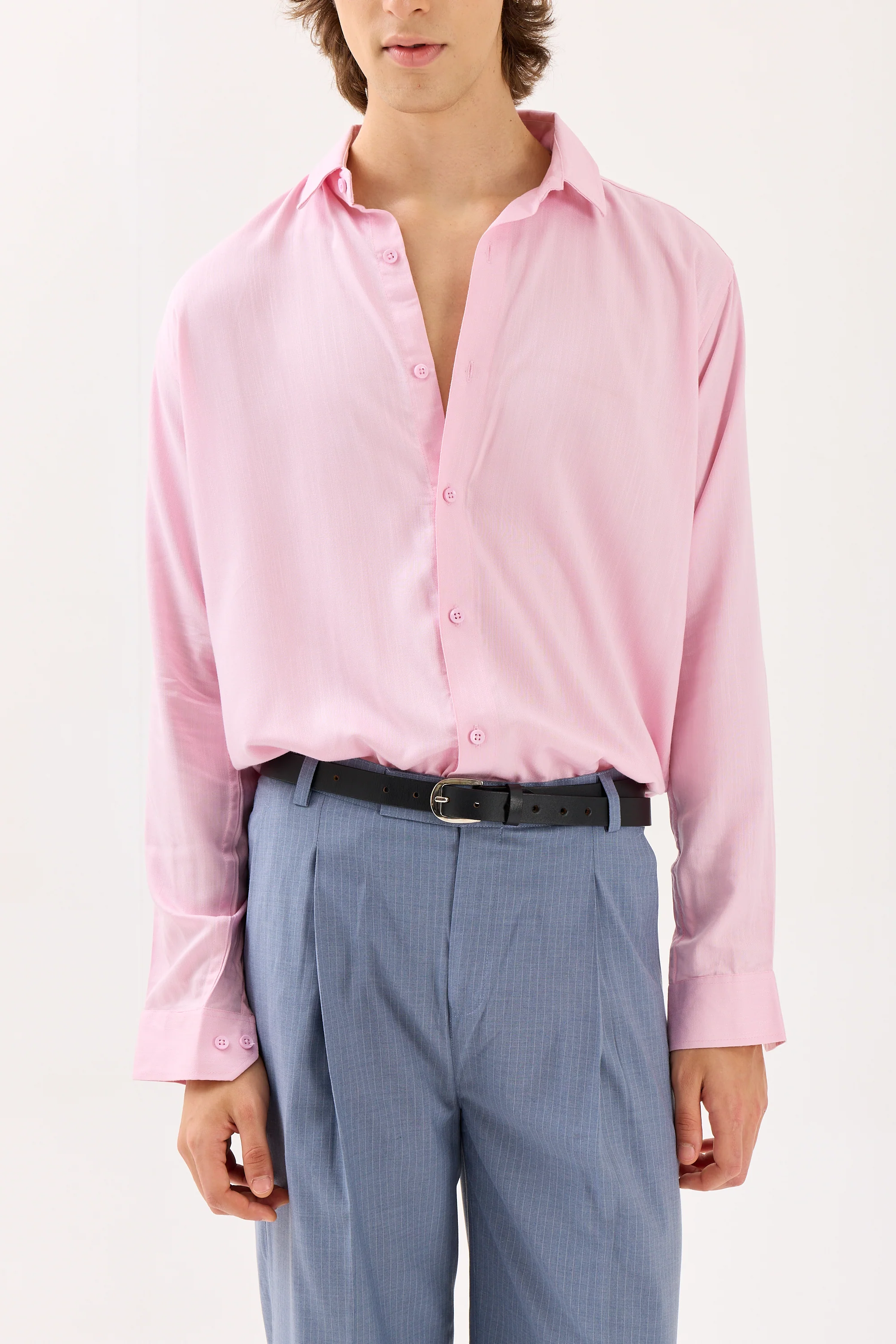 Light Pink Textured Drape Shirt - Image 3