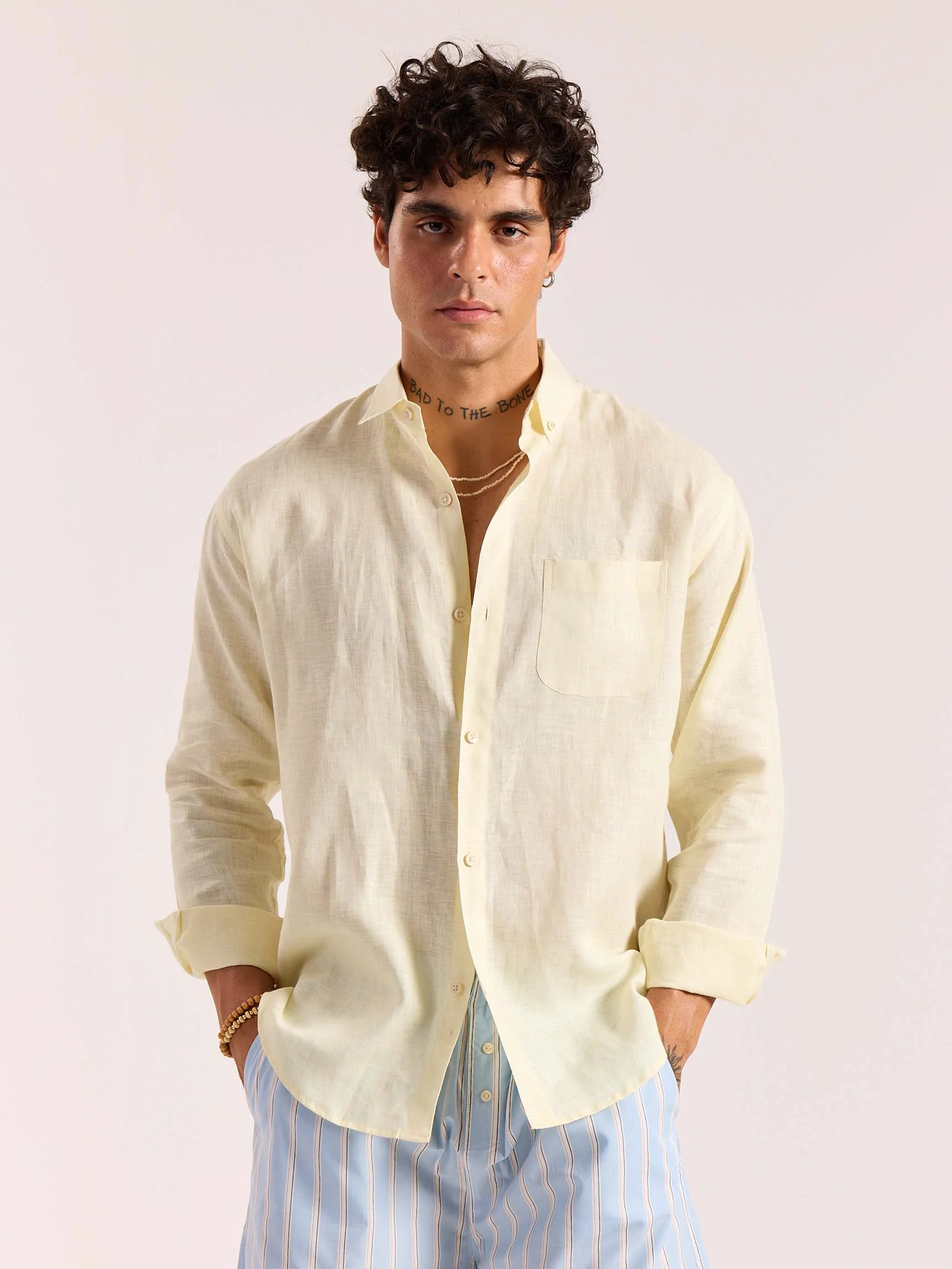 Light Yellow 60s Lea Linen Shirt ( Pre-Order ) - Image 3