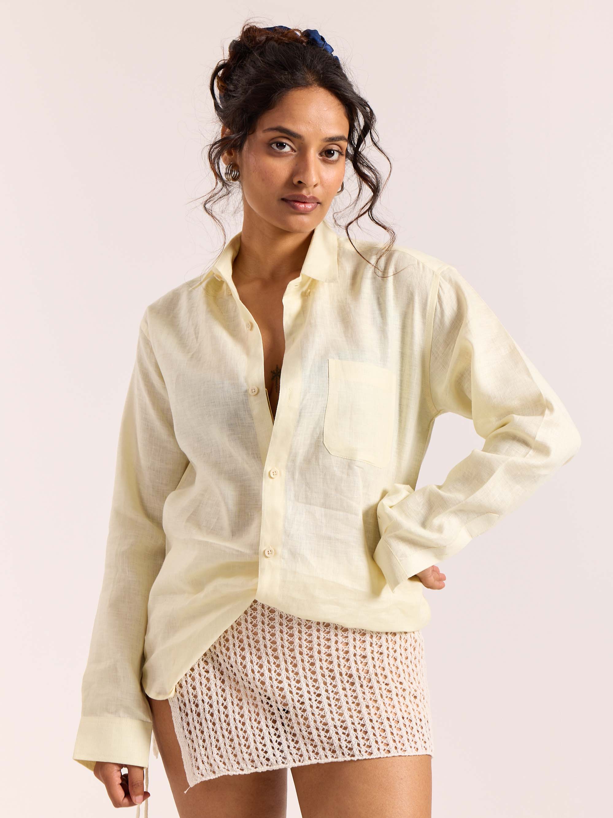Light Yellow 60s Lea Linen Shirt ( Pre-Order ) - Image 4