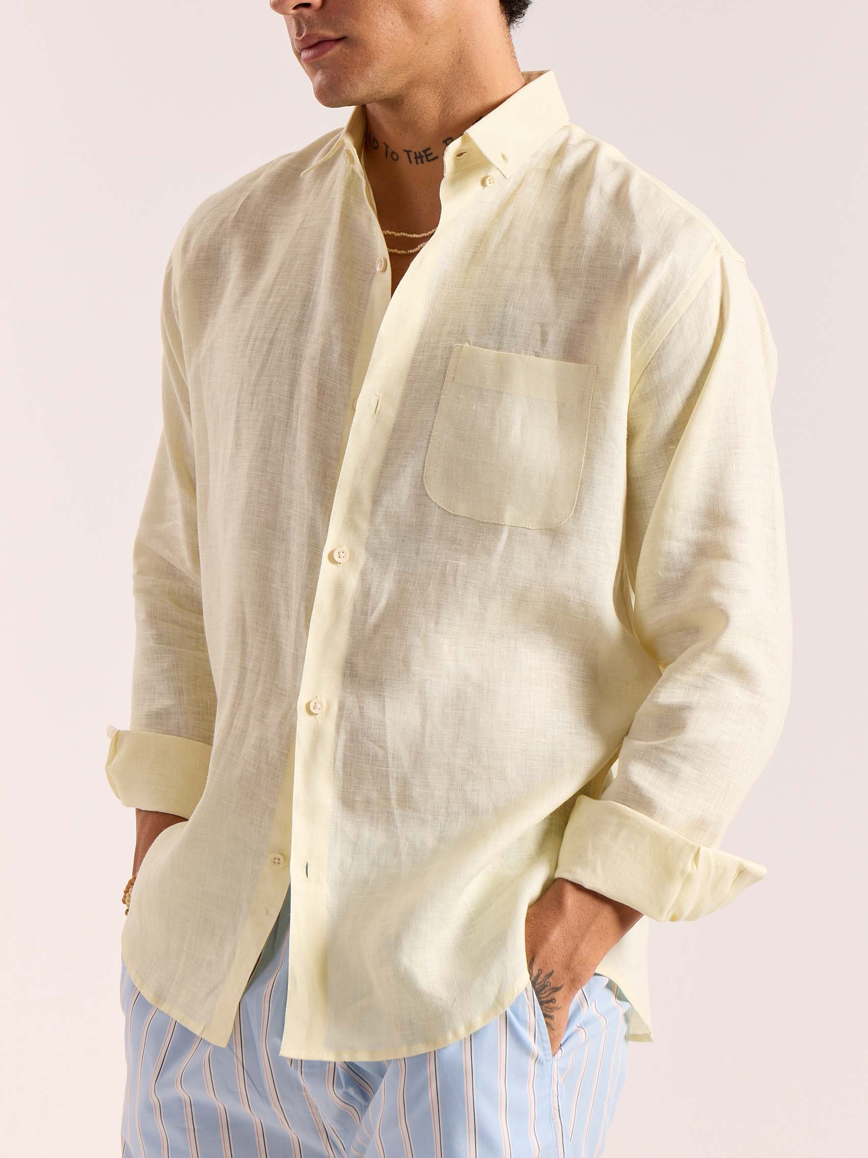 Light Yellow 60s Lea Linen Shirt ( Pre-Order ) - Image 7