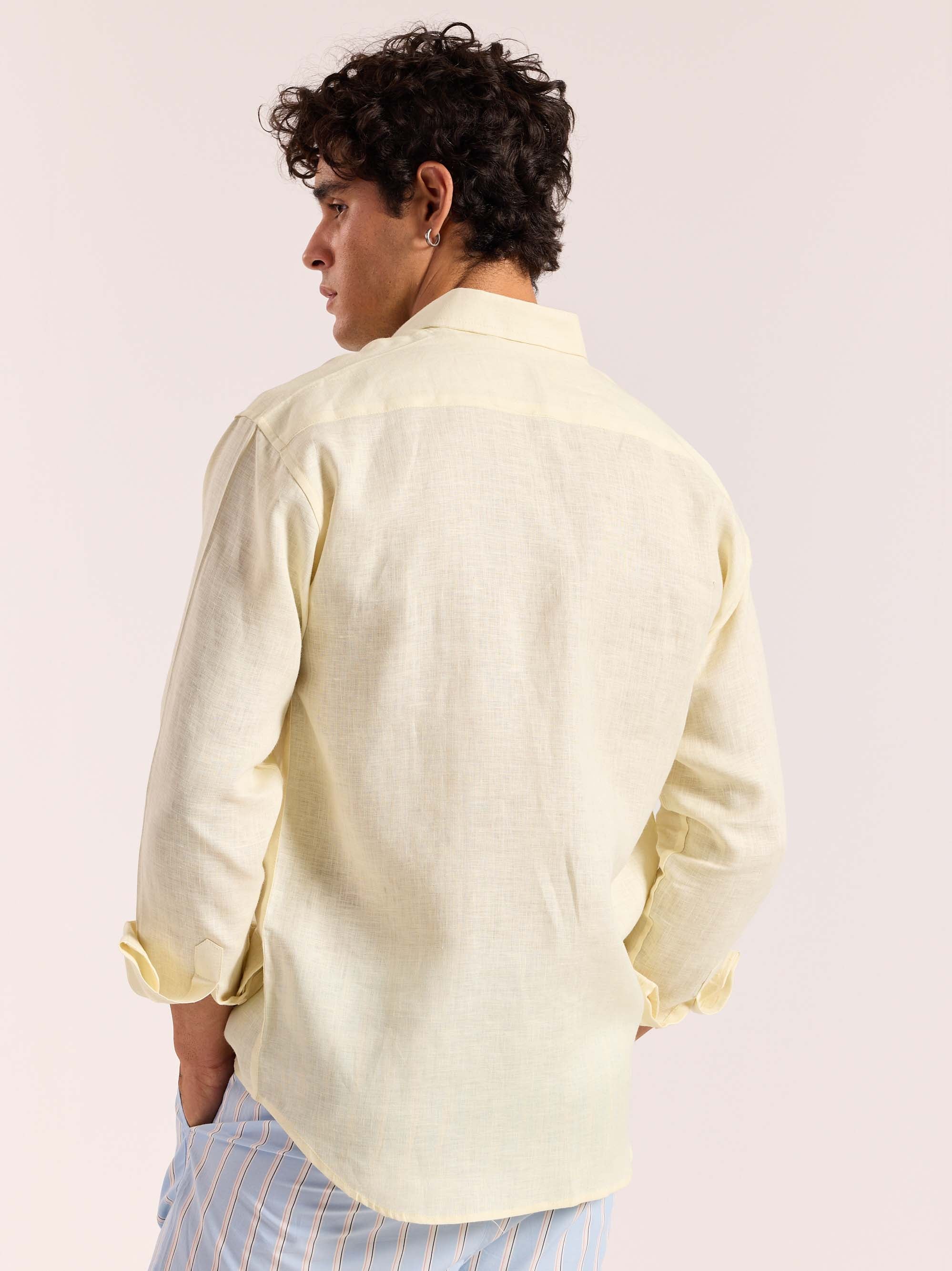 Light Yellow 60s Lea Linen Shirt ( Pre-Order ) - Image 8