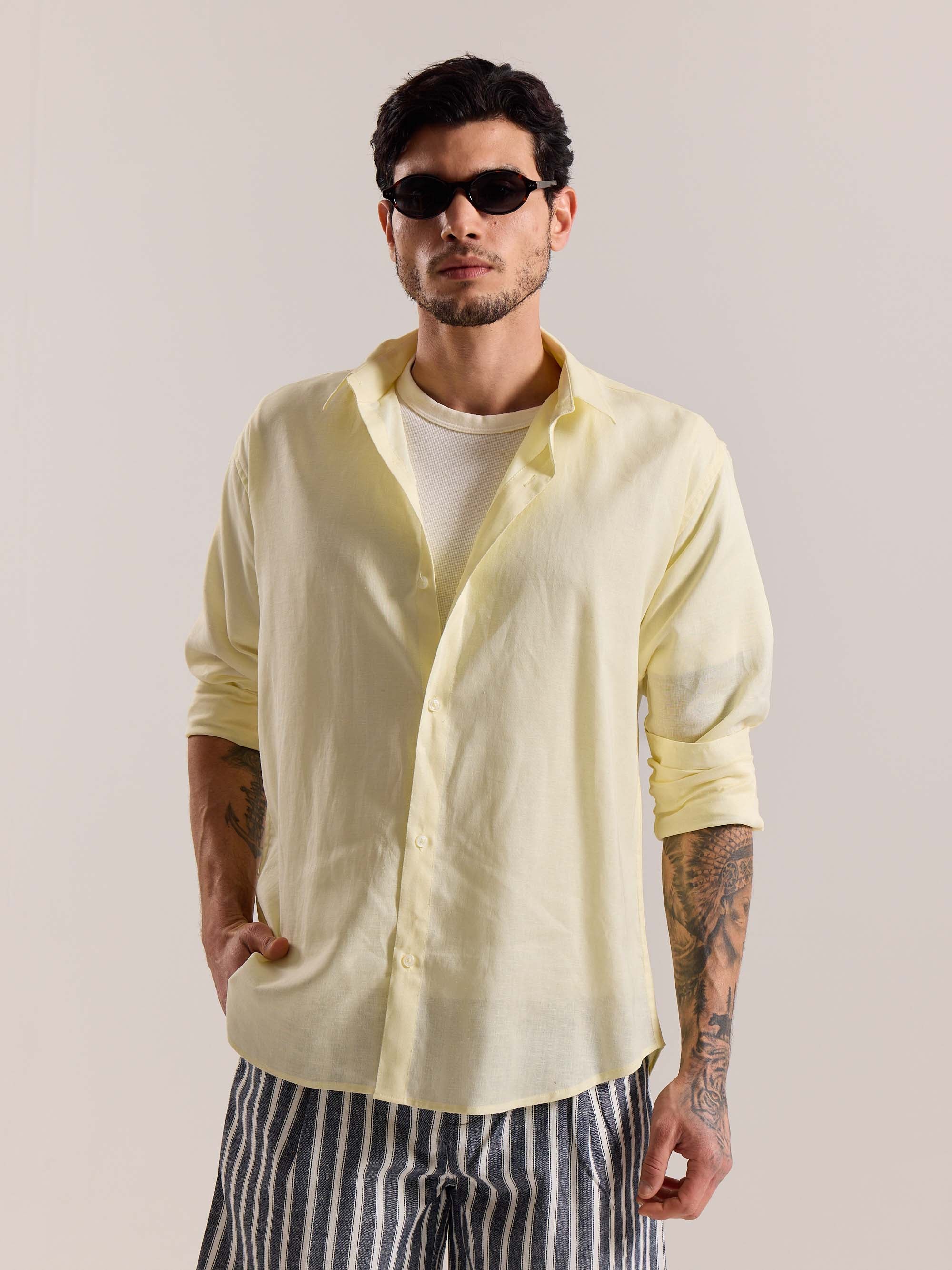Light Yellow Linen-blend Shirt - Image 3