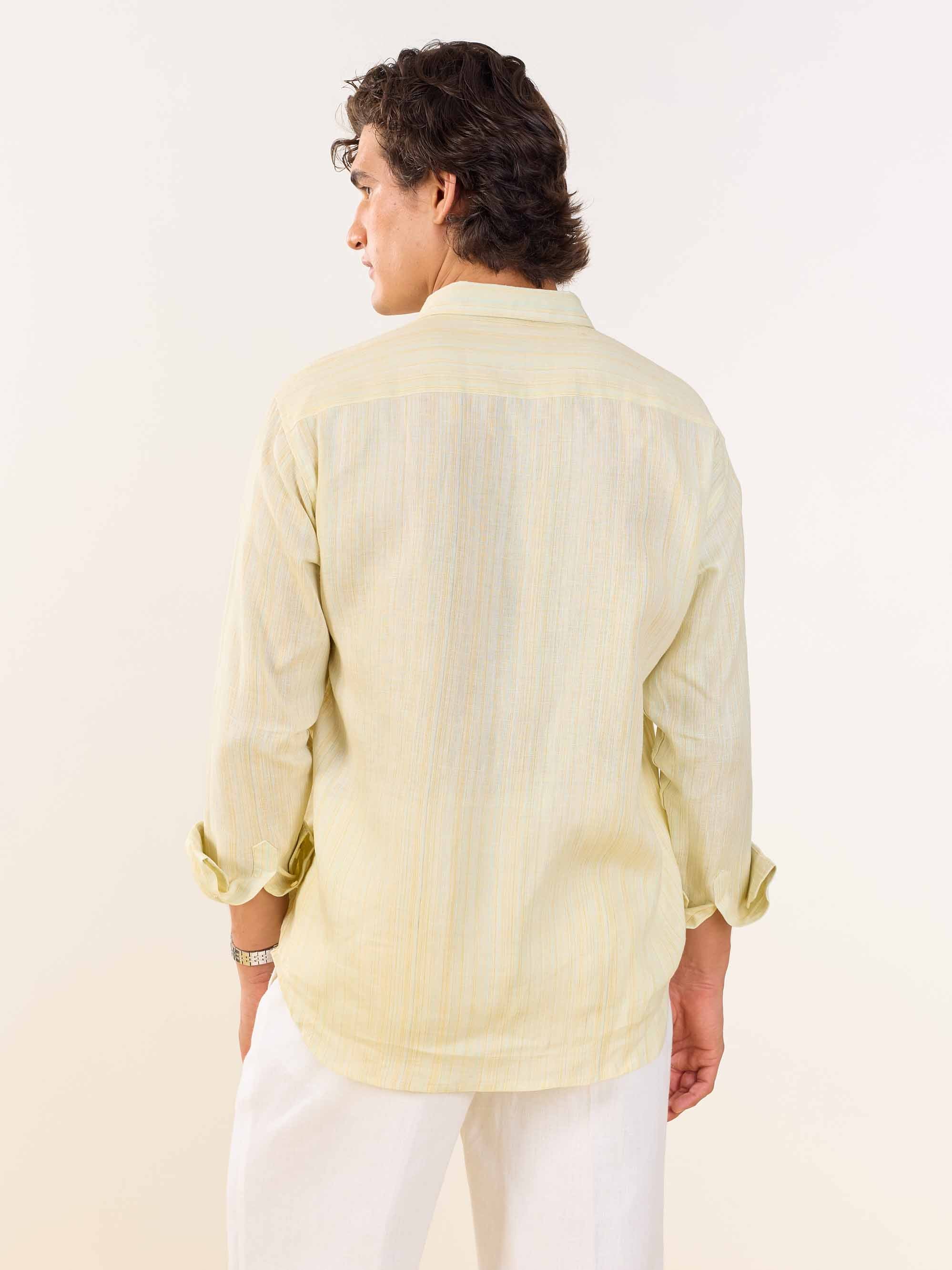 Light Yellow Textured Irish Linen Shirt - Image 7