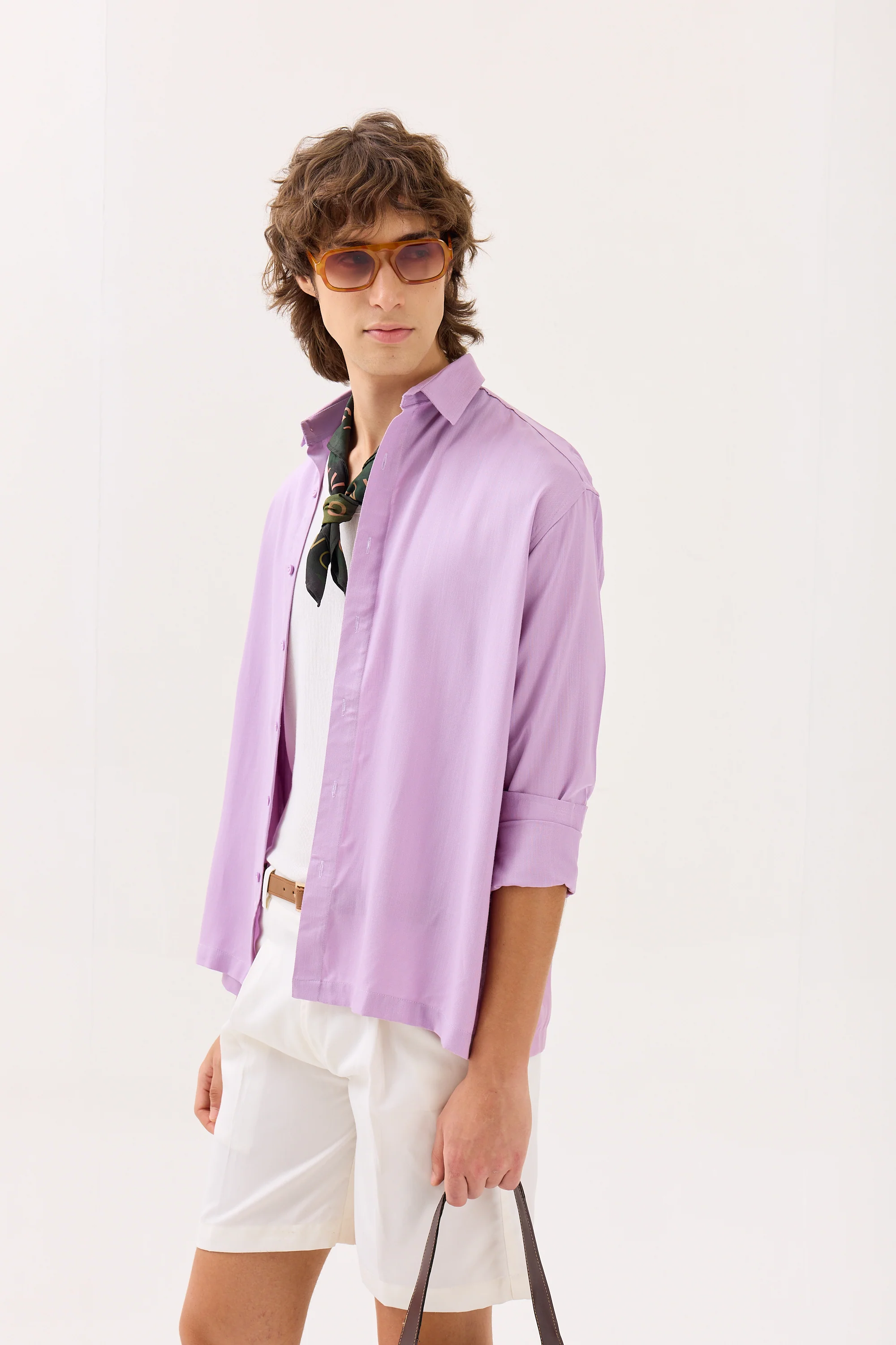 Lilac Textured Drape Shirt - Image 3