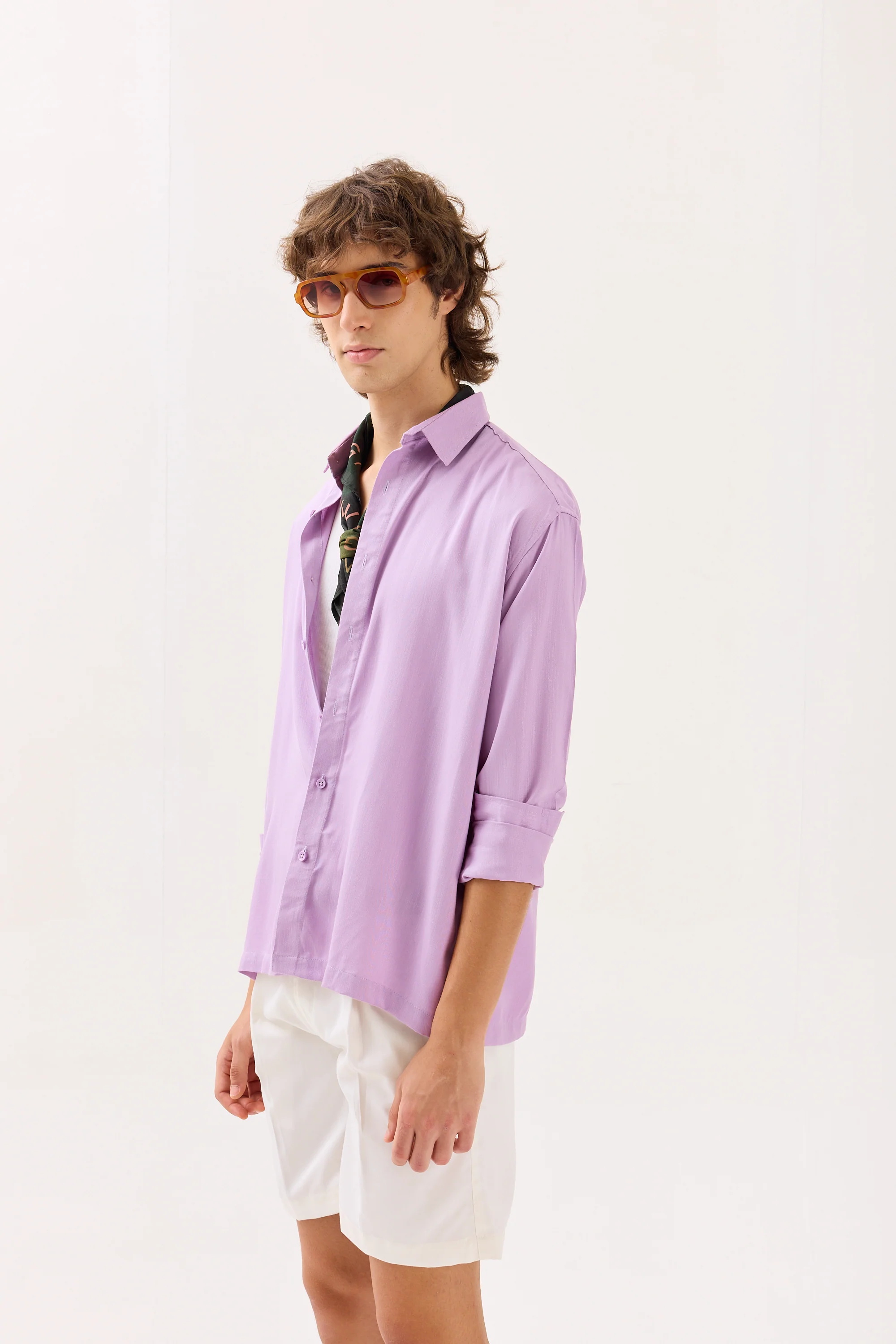 Lilac Textured Drape Shirt - Image 5