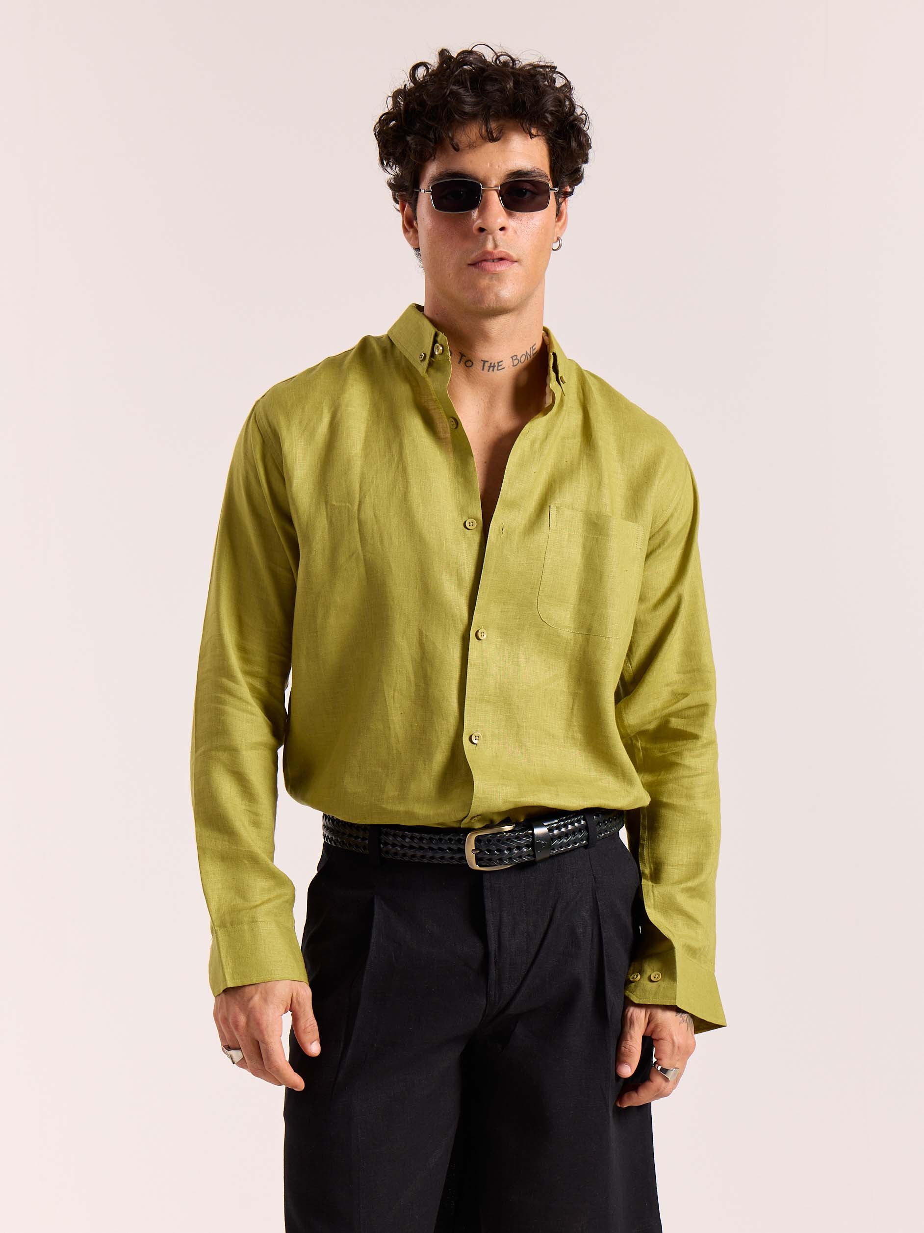 Lime Green 60s Lea Linen Shirt - Image 3