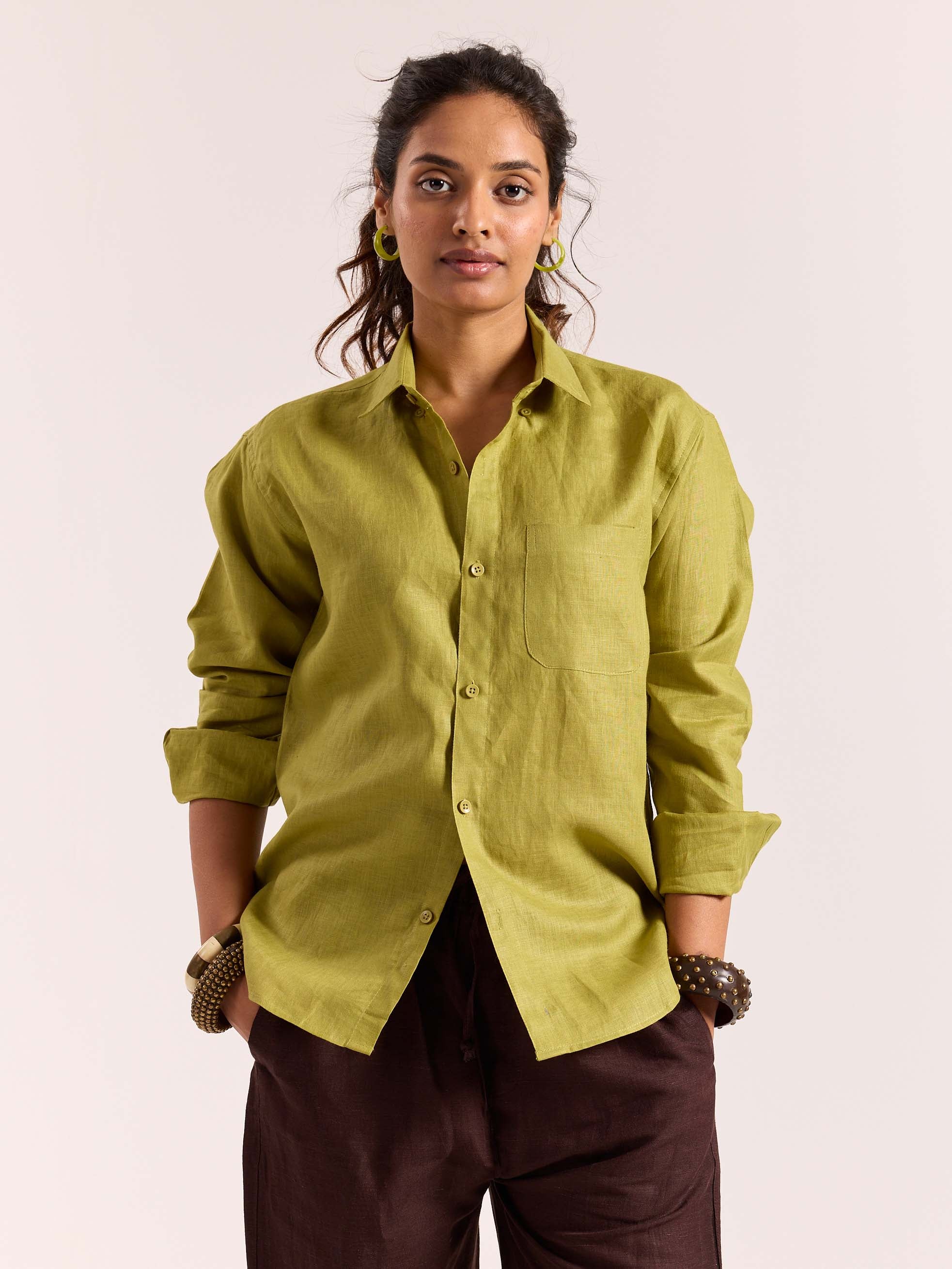 Lime Green 60s Lea Linen Shirt - Image 4