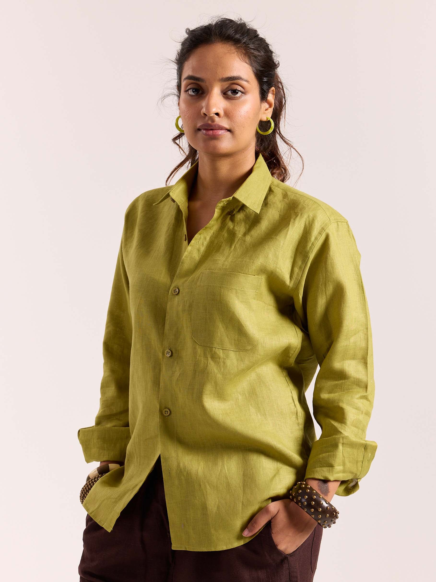 Lime Green 60s Lea Linen Shirt - Image 5