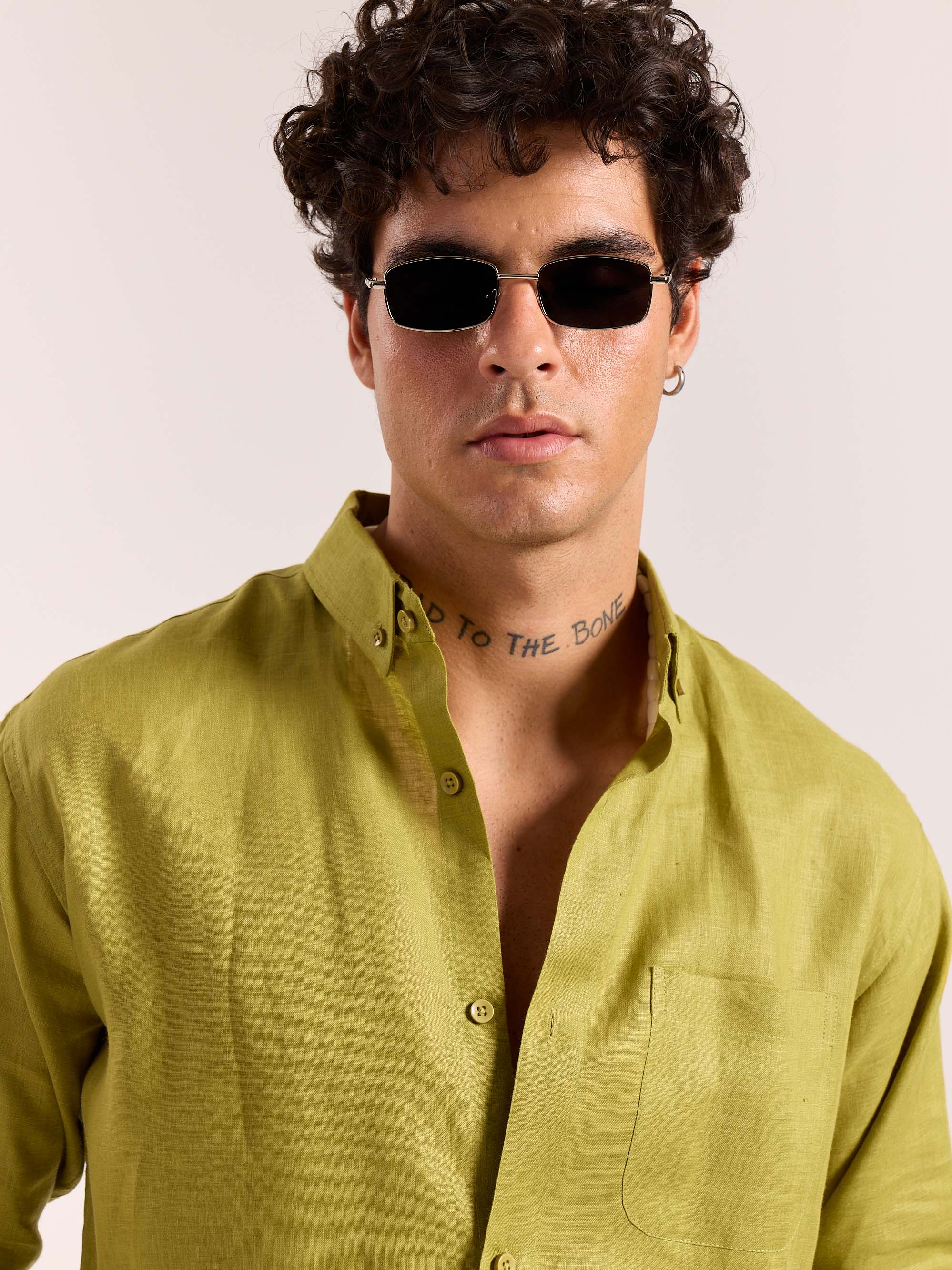 Lime Green 60s Lea Linen Shirt - Image 6