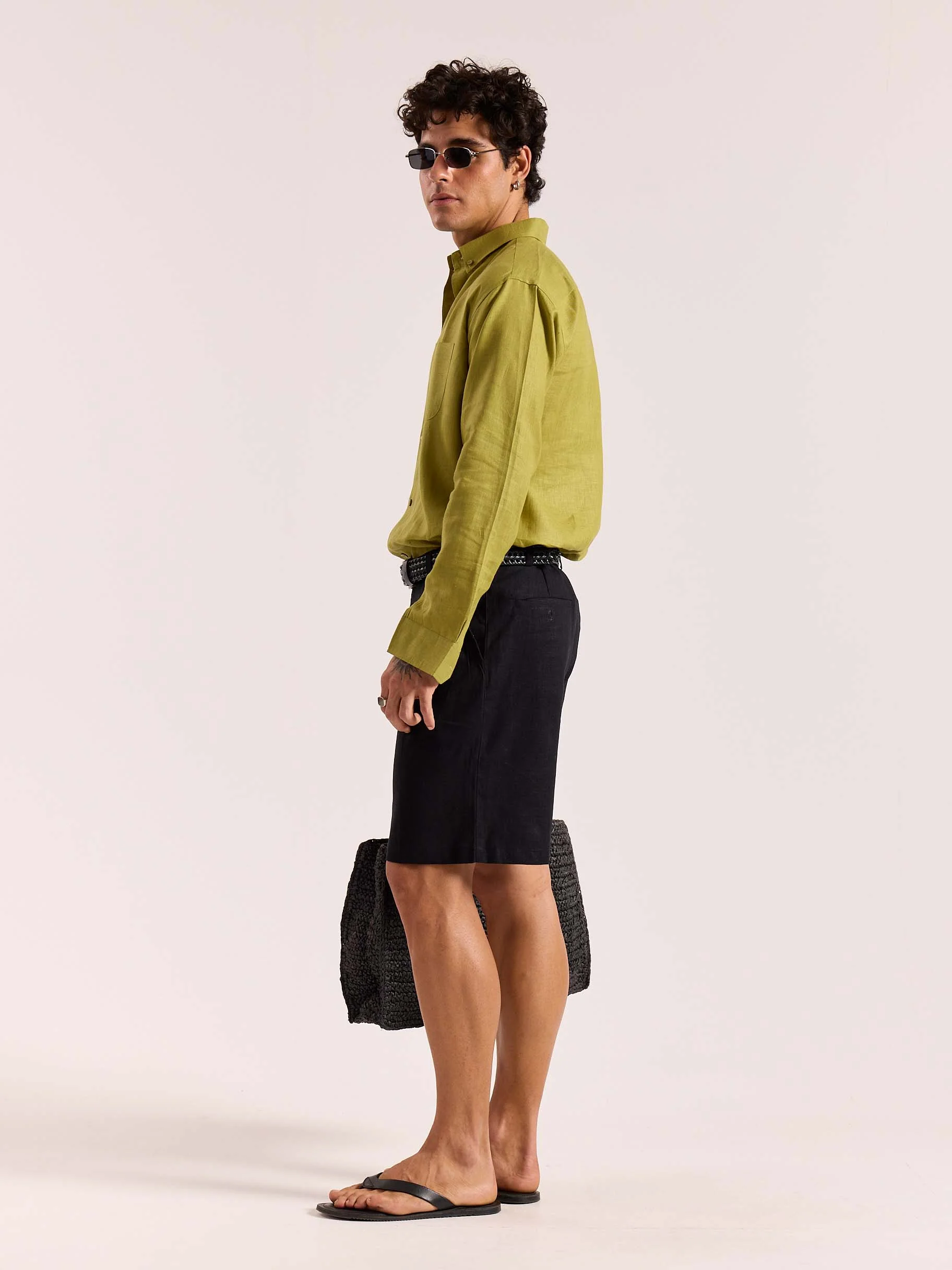 Lime Green 60s Lea Linen Shirt - Image 7