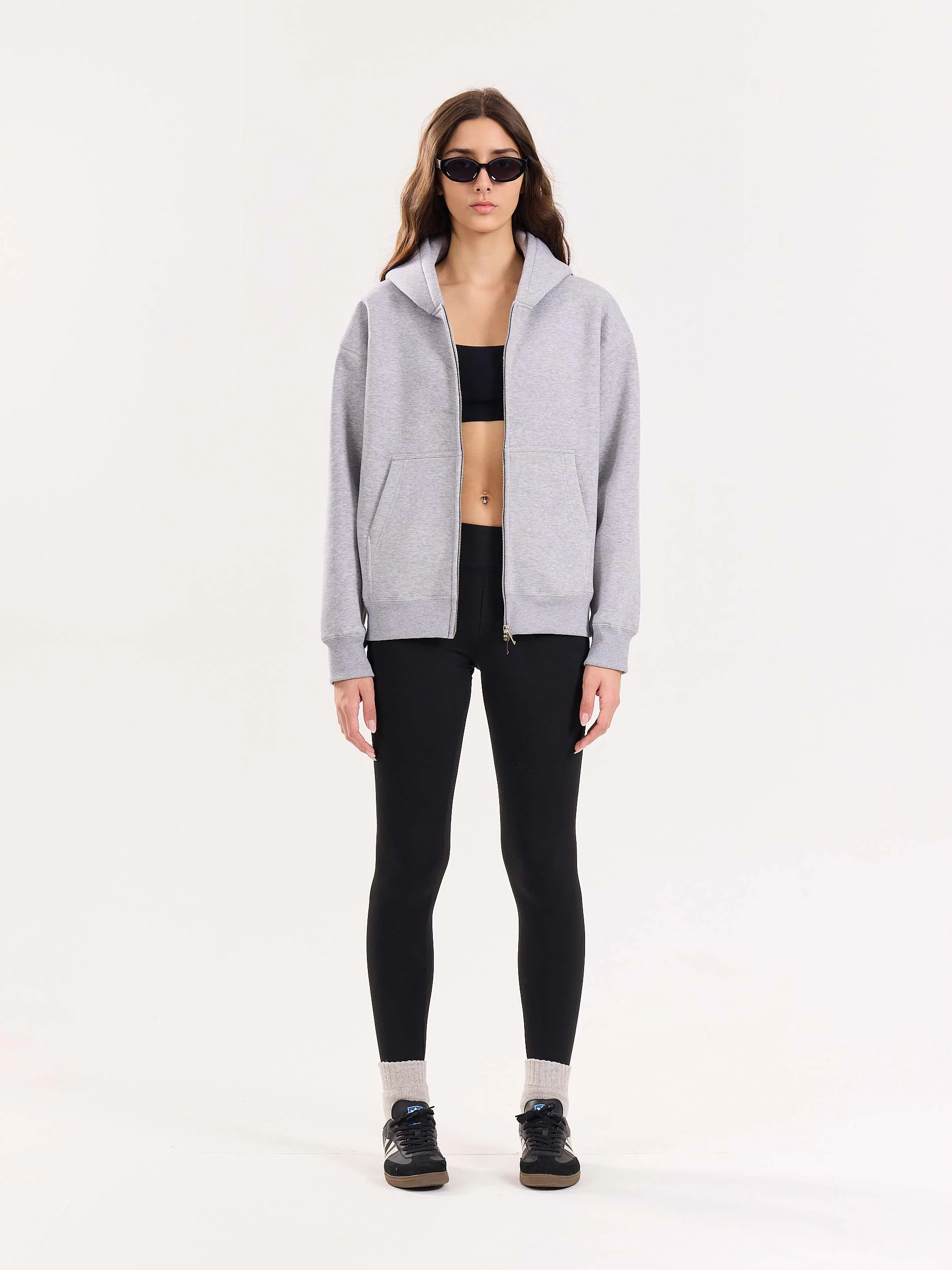 Marl Grey Cropped Zip-Up Hoodie - Image 3