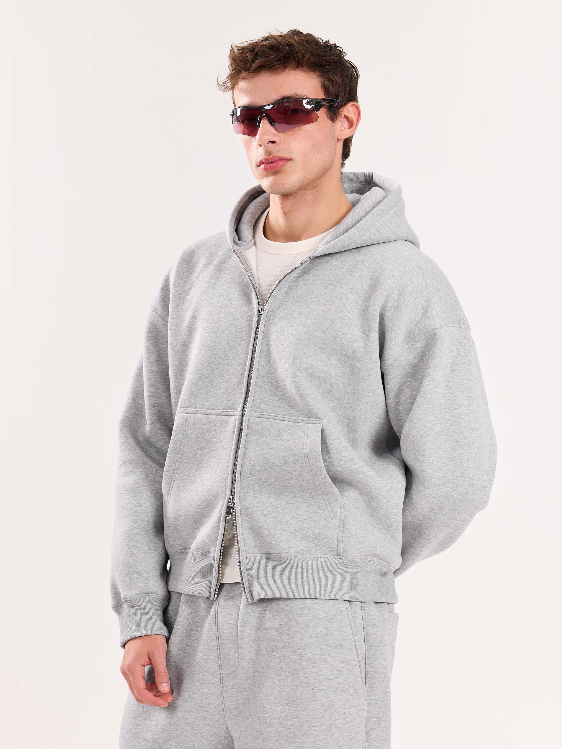 Marl Grey Cropped Zip-Up Hoodie - Image 5