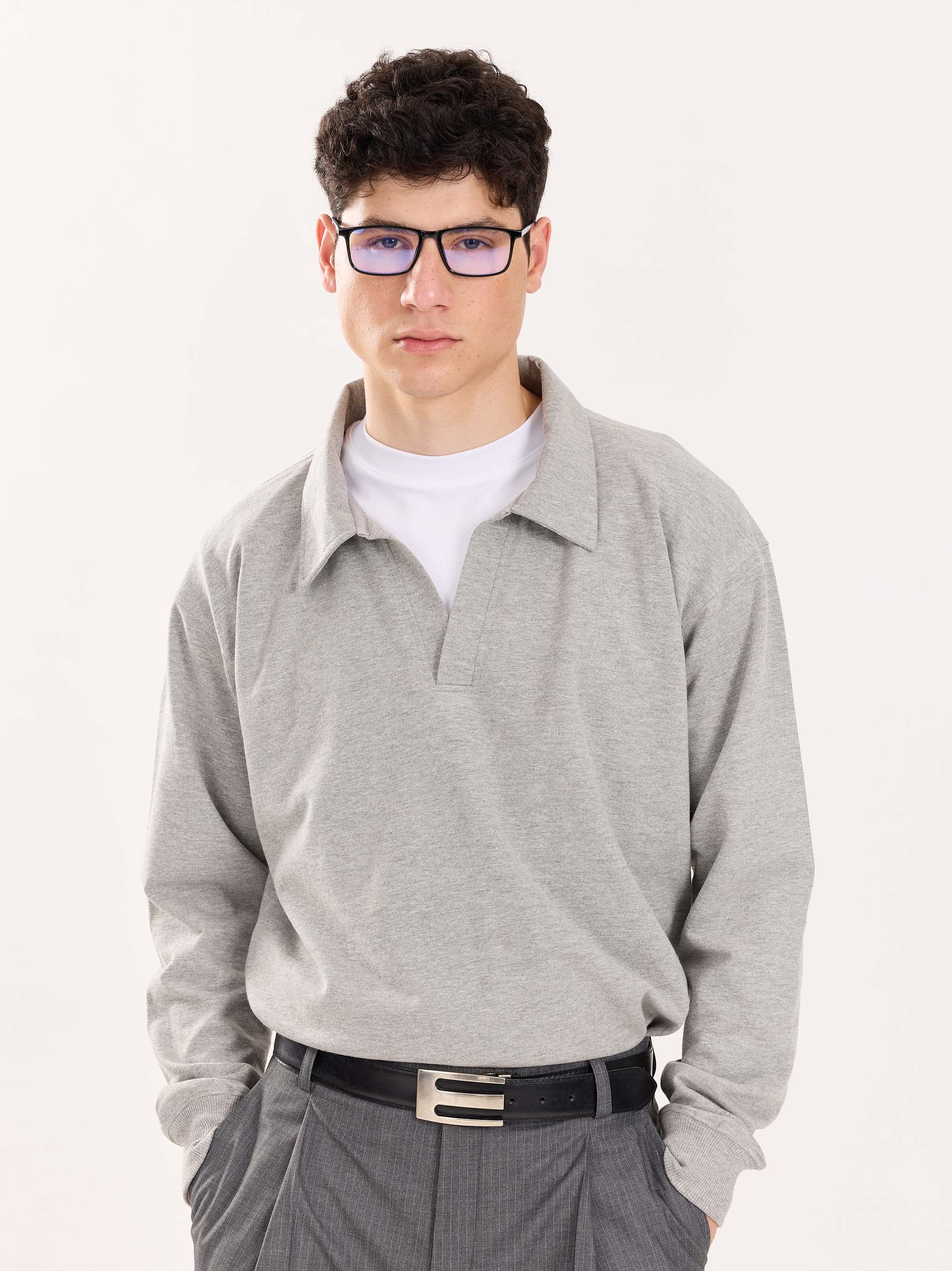 Marl Grey Terry Polo Tee - Image 3