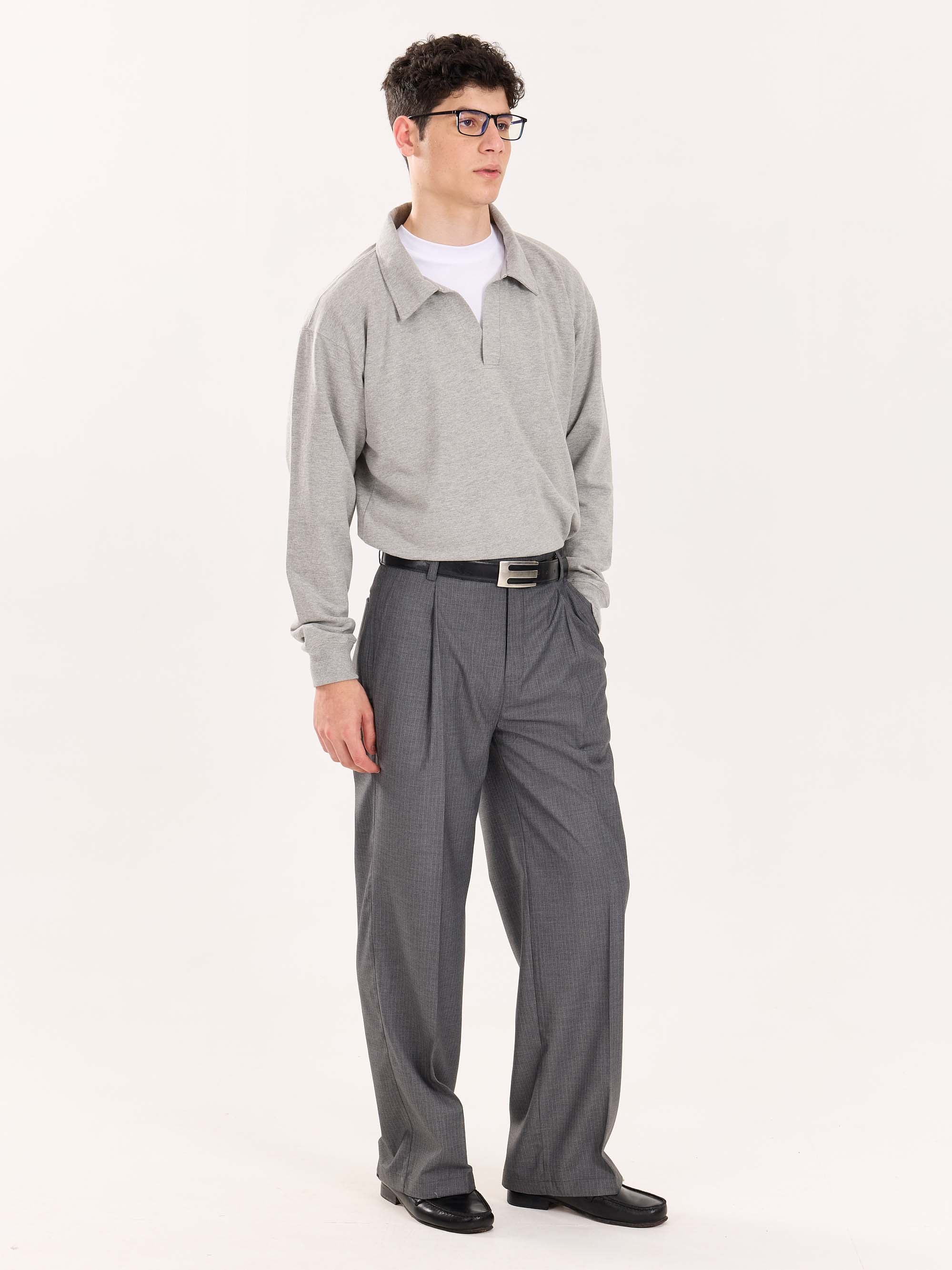 Marl Grey Terry Polo Tee - Image 5
